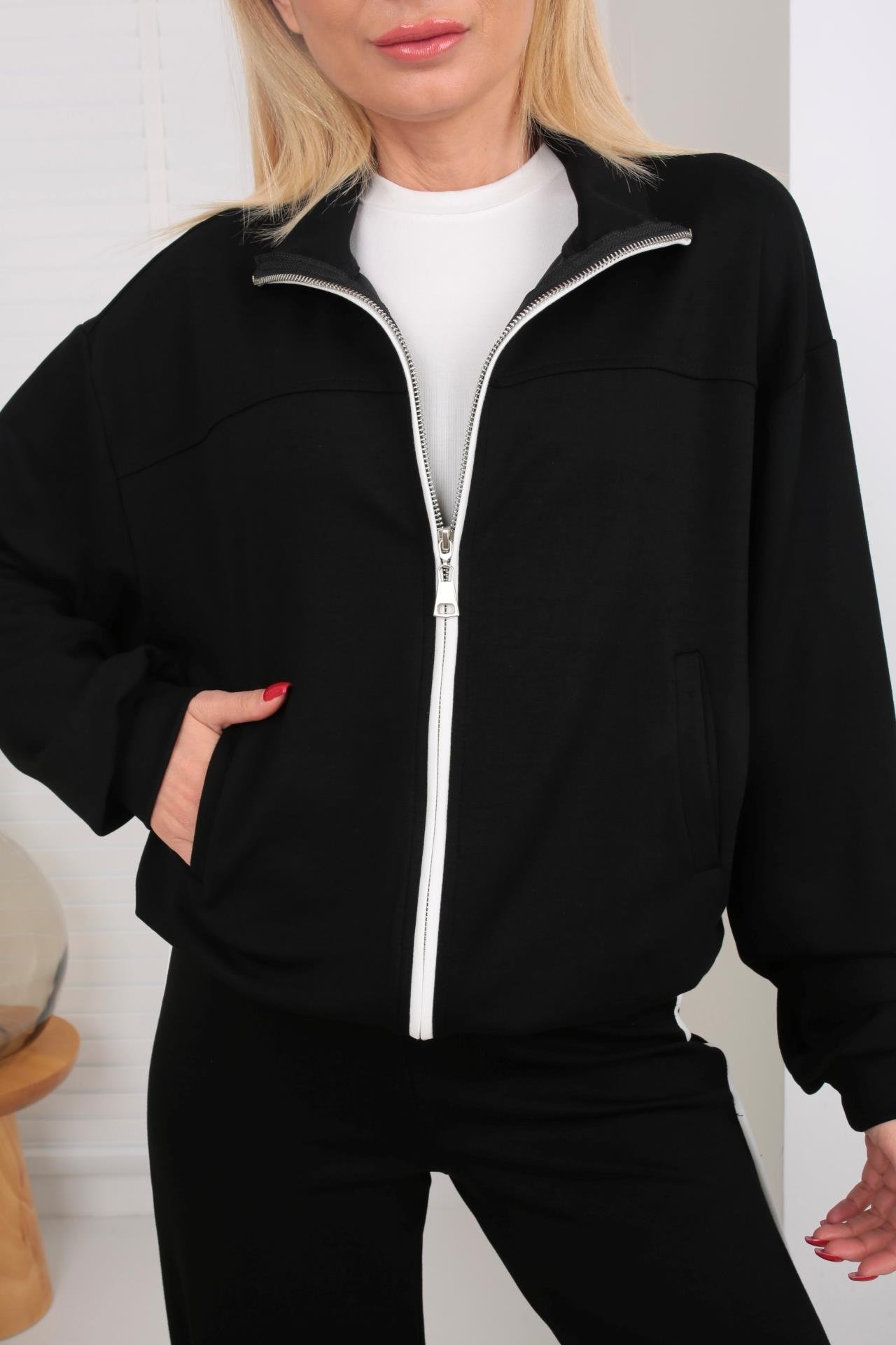 Fermuarlı Yanı Şeritli Siyah Spor Takım SPOR TAKIMLAR