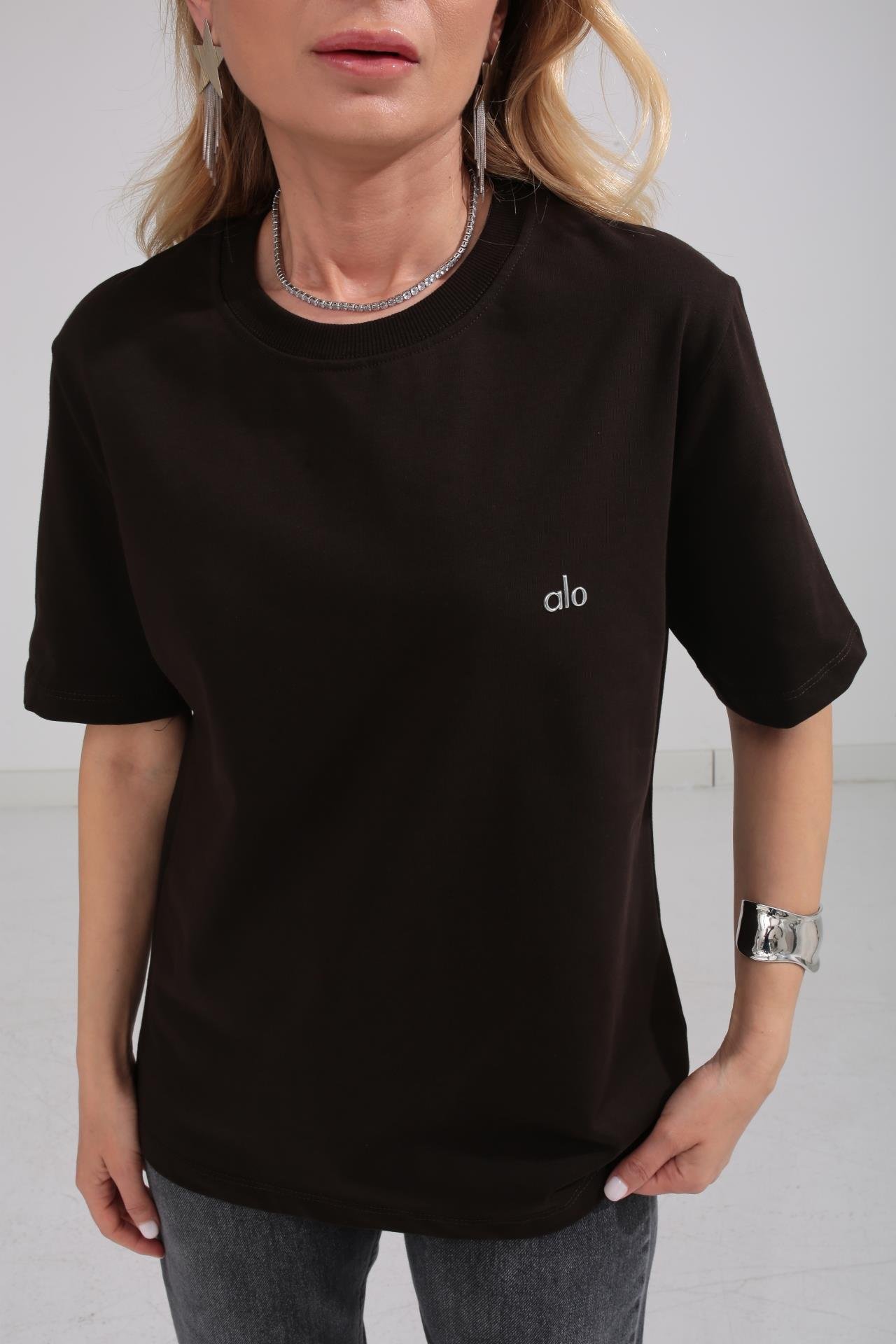 Fitilli Yaka Baskılı Kahce Basic Tshirt T-SHİRT | NO33