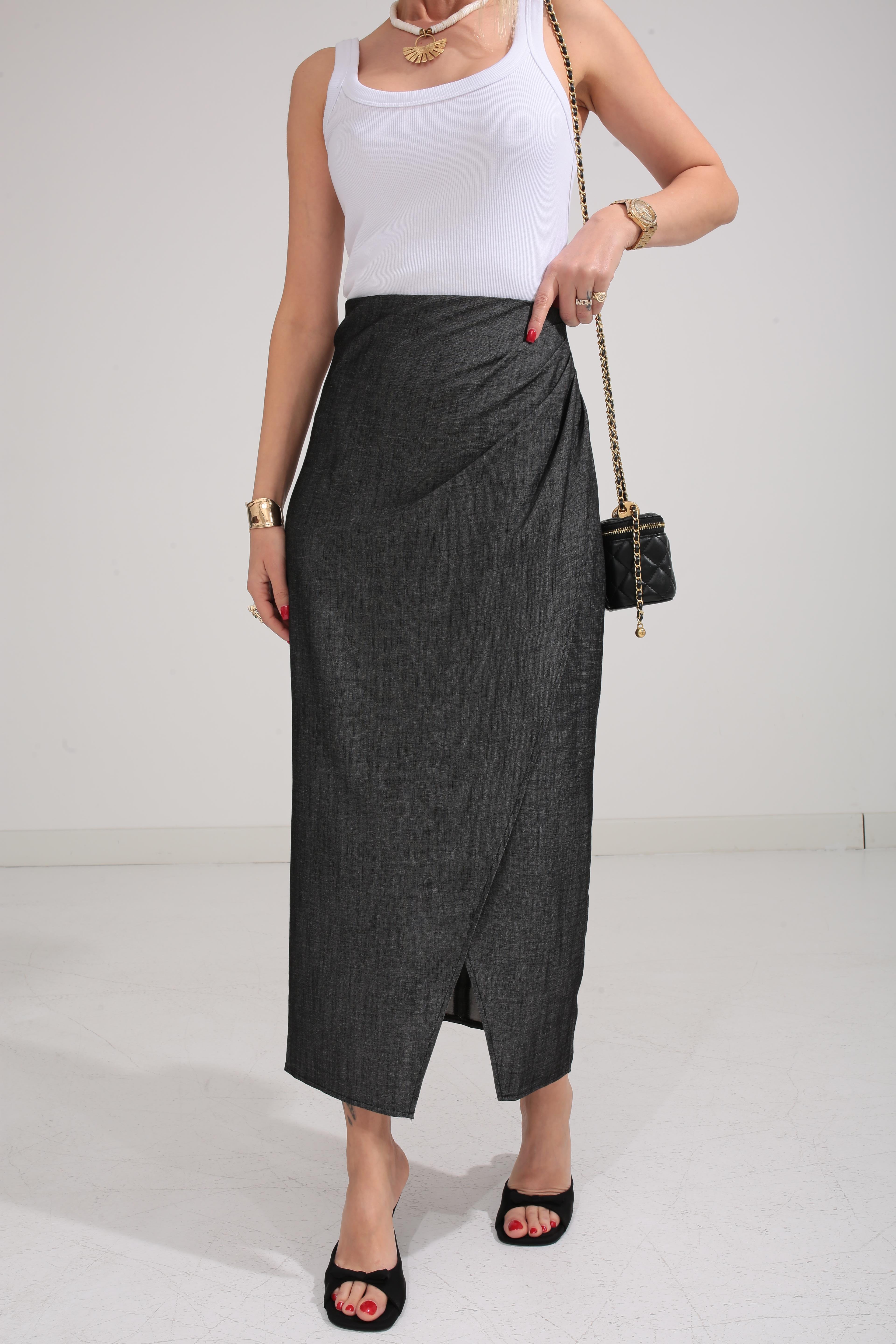 Füme Drapeli İnce Denim Etek ETEK | NO33