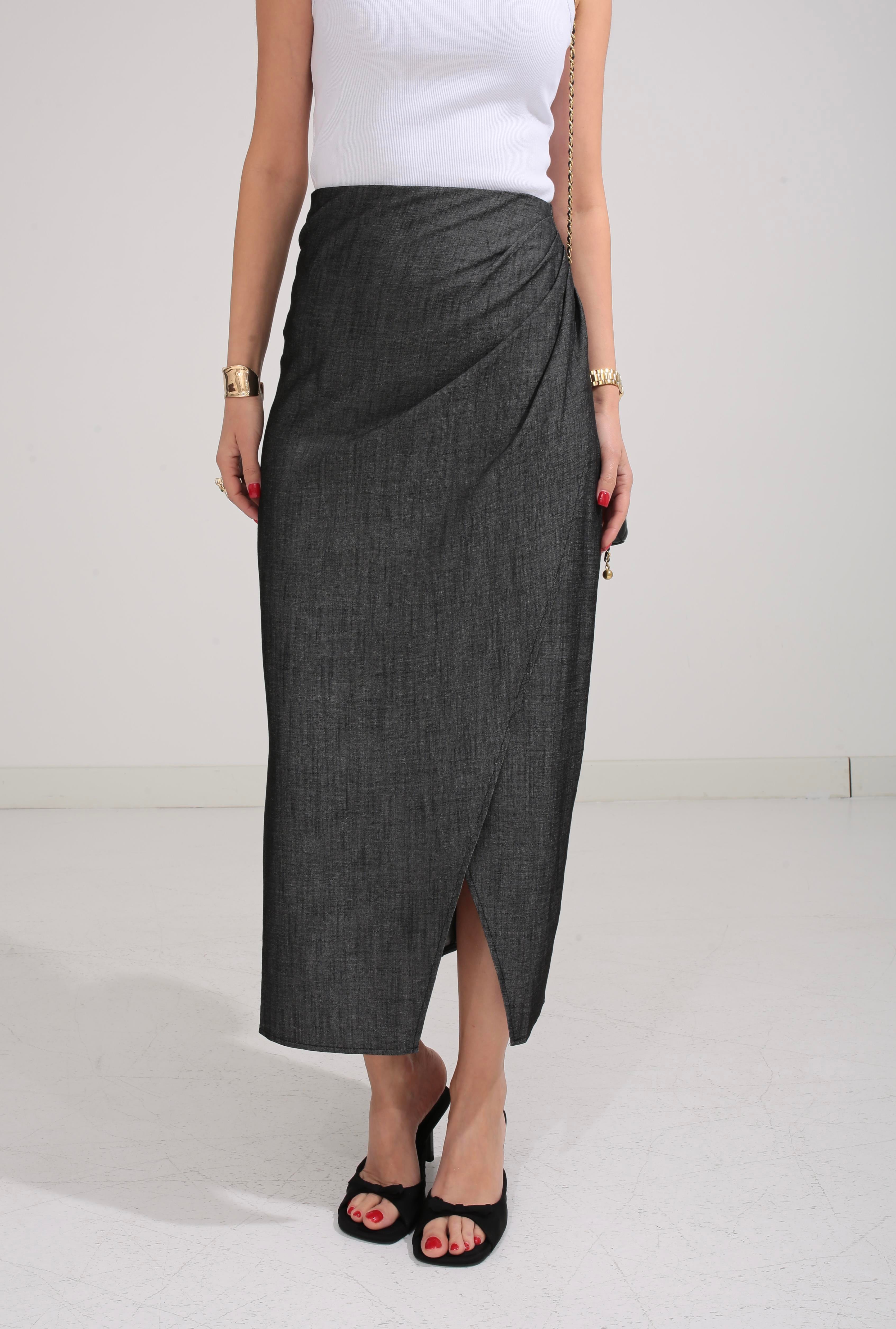 Füme Drapeli İnce Denim Etek ETEK | NO33