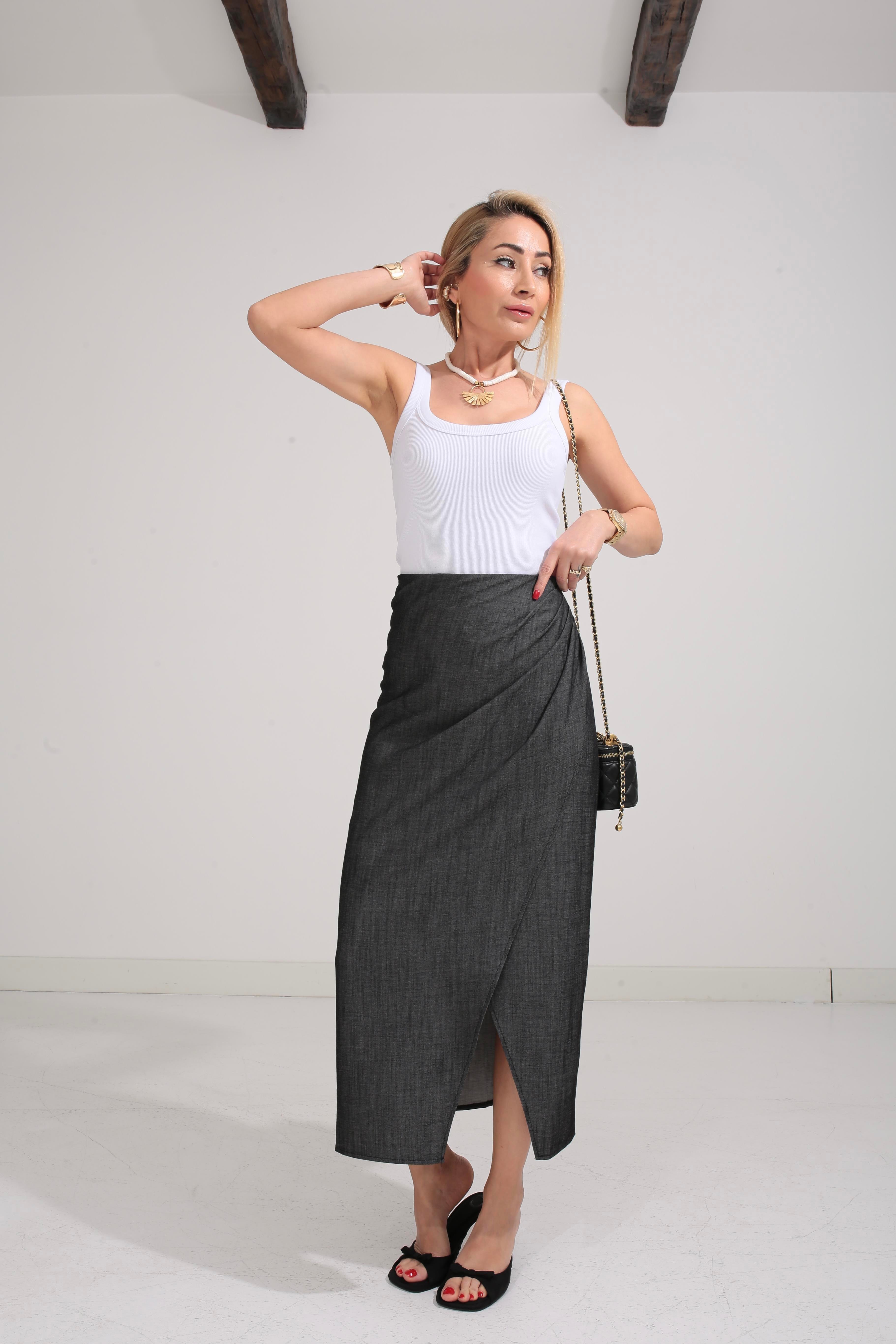 Füme Drapeli İnce Denim Etek ETEK | NO33