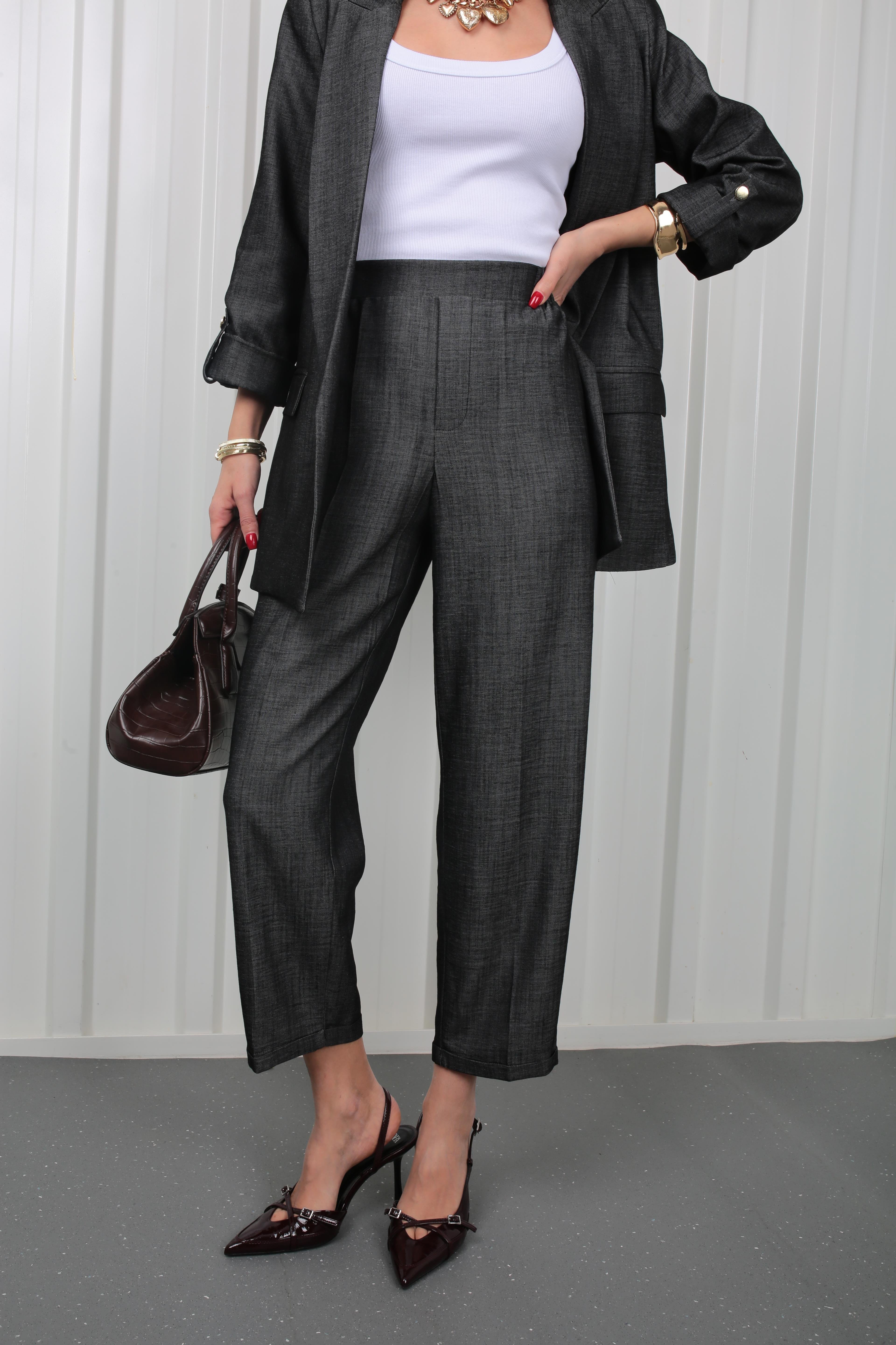 Füme Duble Paça İnce Denim Kumaş Pantolon PANTOLON