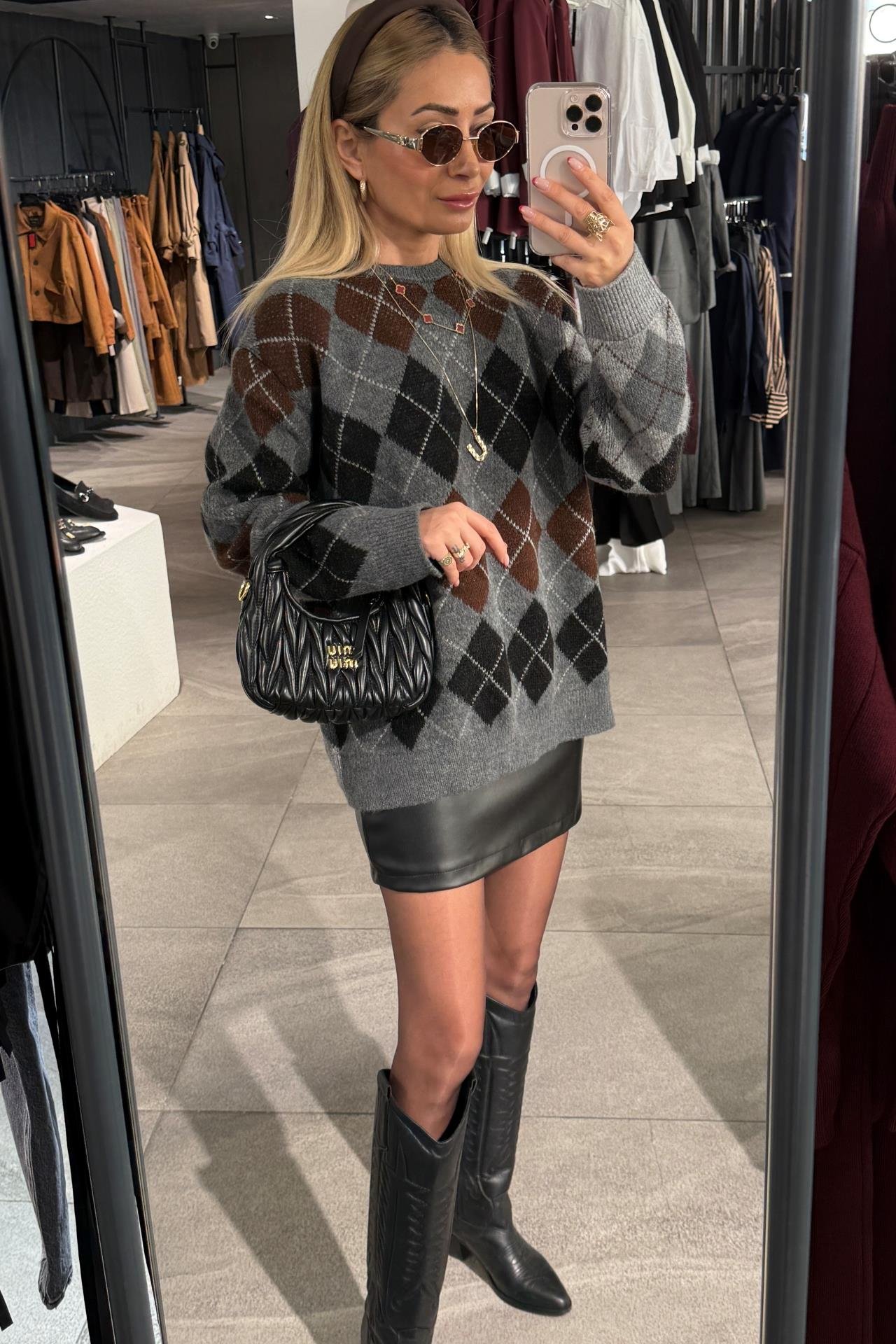 Füme Kahve Baklava Desen Kalın Kazak TRİKO VE KAZAK