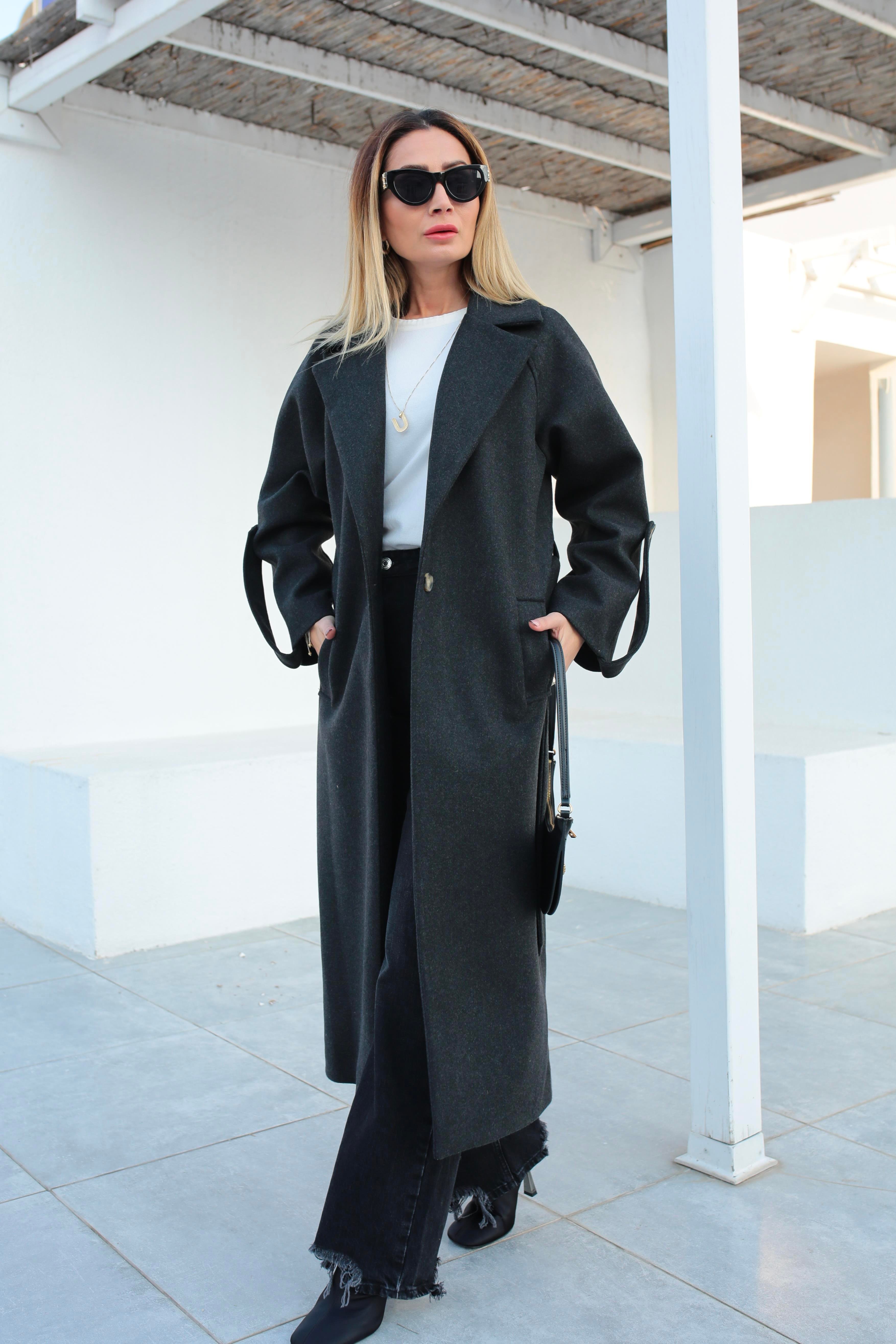 Füme Tek Düğme Bornoz Kaban KABAN