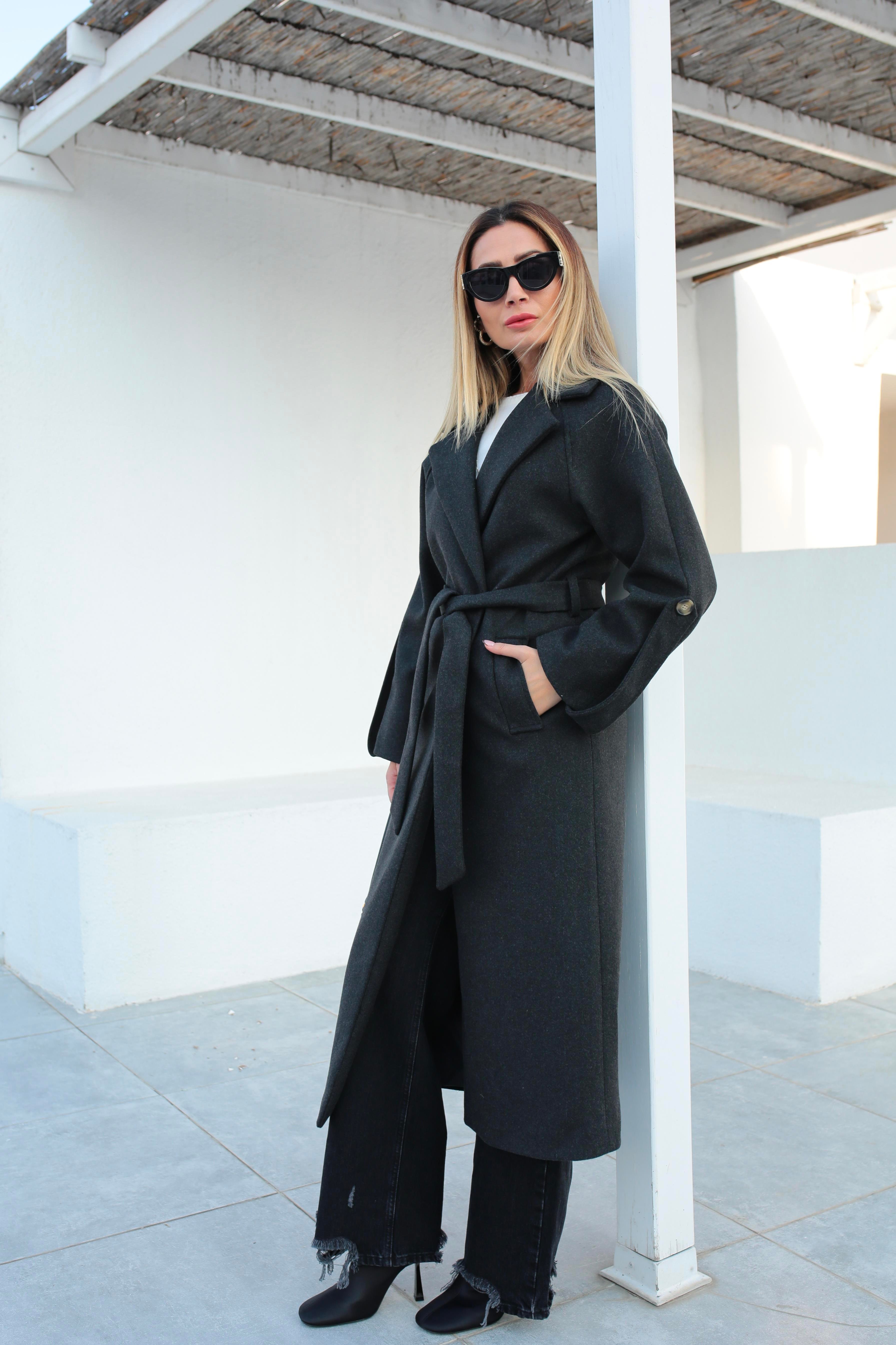 Füme Tek Düğme Bornoz Kaban KABAN