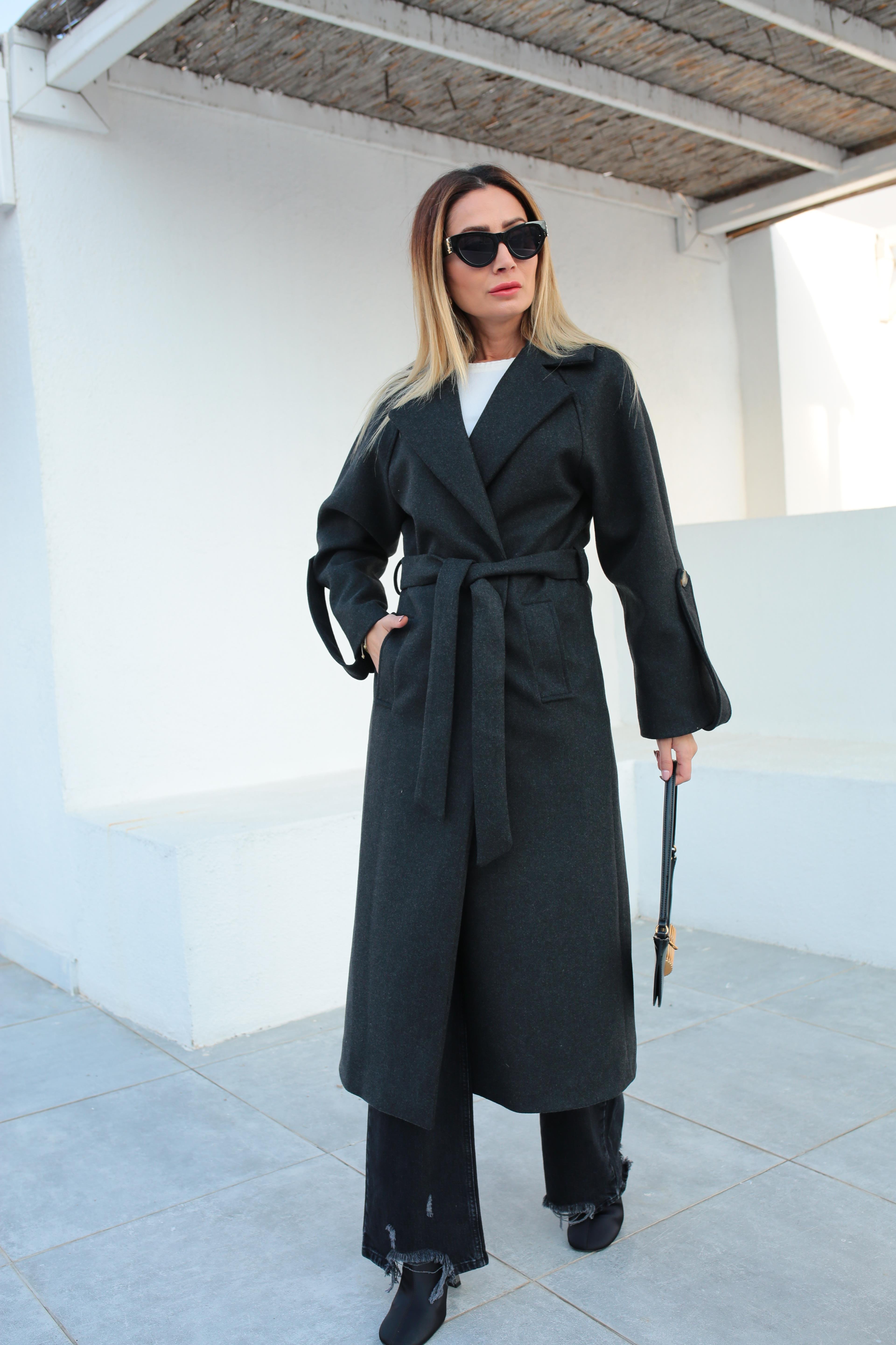 Füme Tek Düğme Bornoz Kaban KABAN