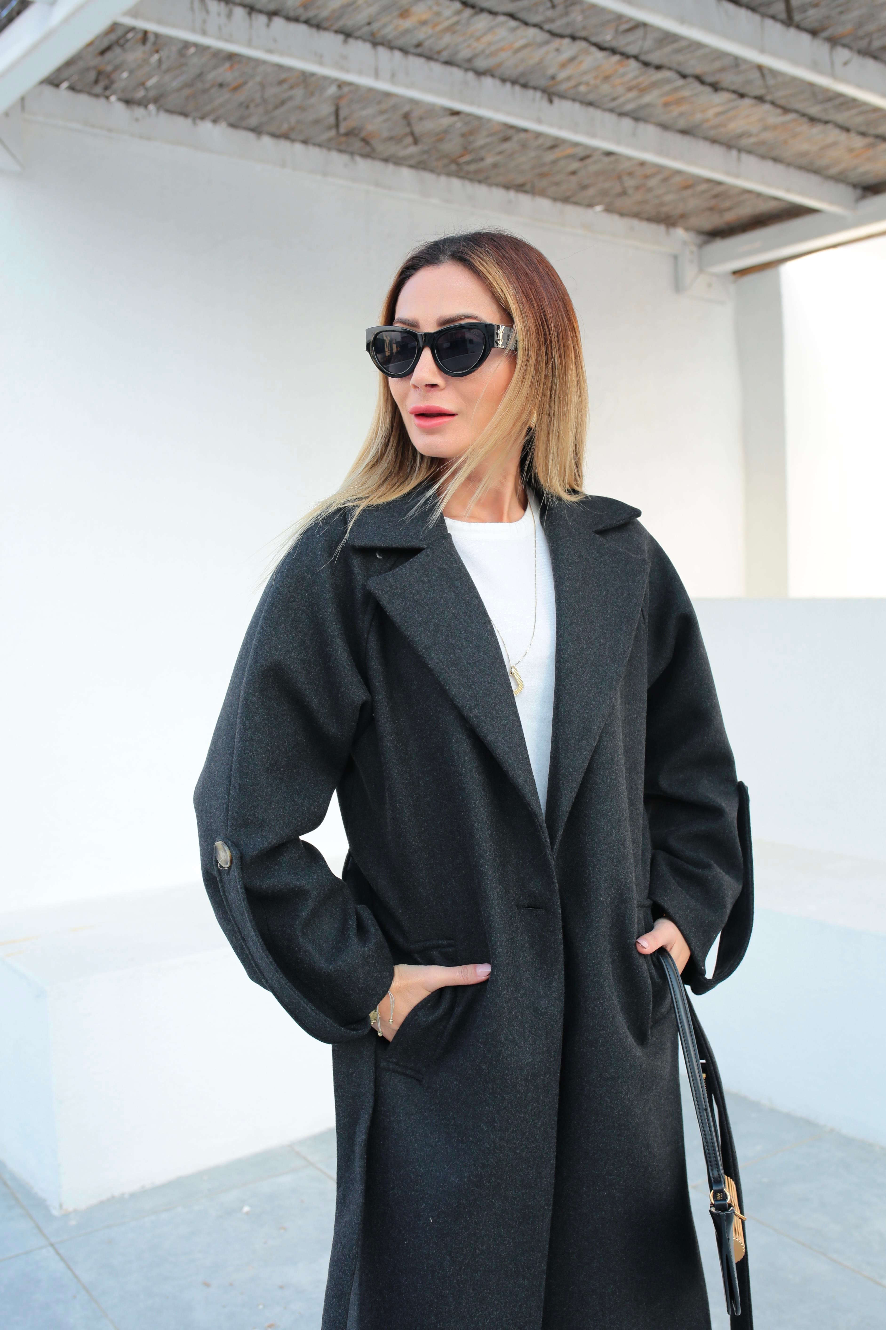 Füme Tek Düğme Bornoz Kaban KABAN