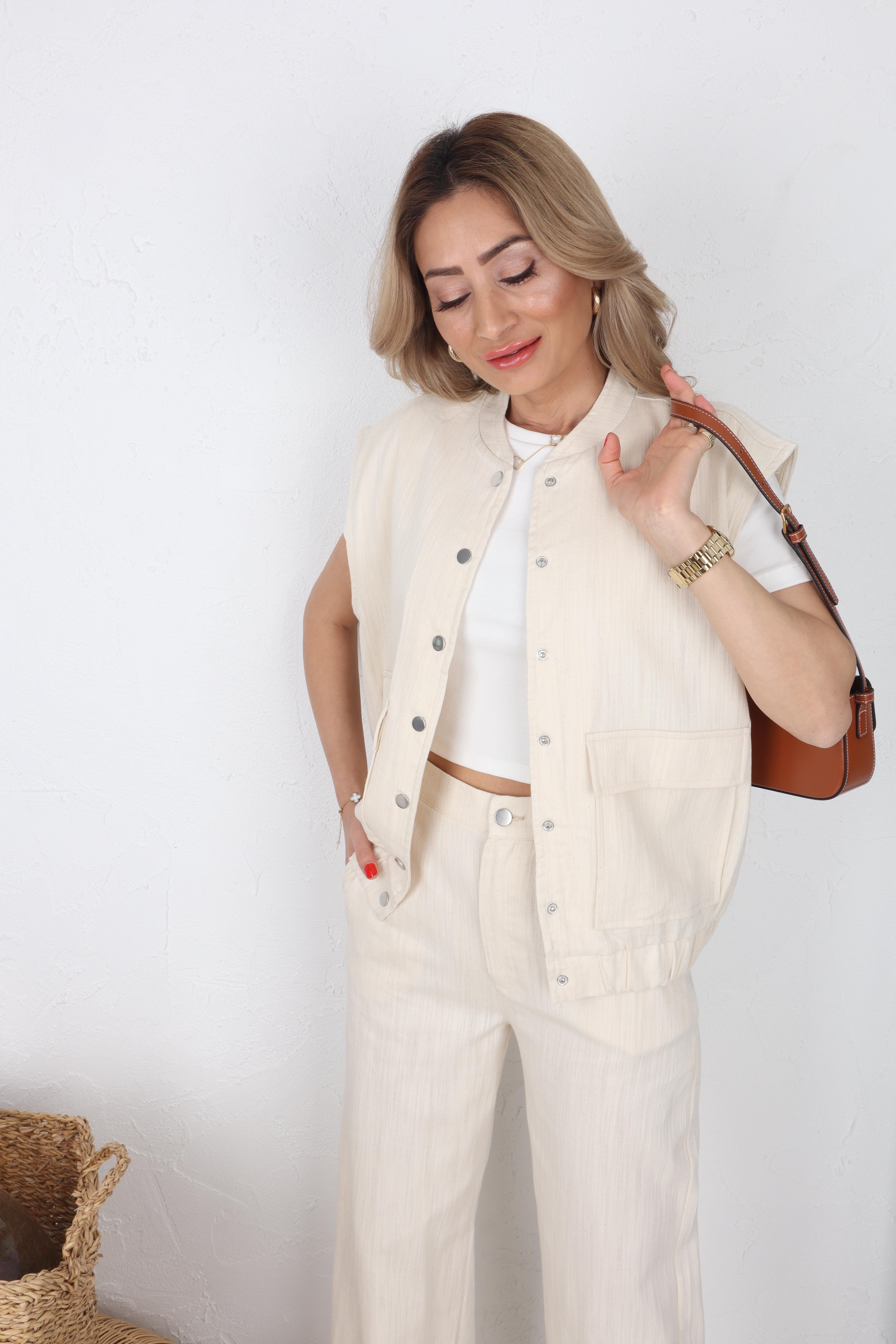 Gabardin Yelekli Naturel Takım TAKIM