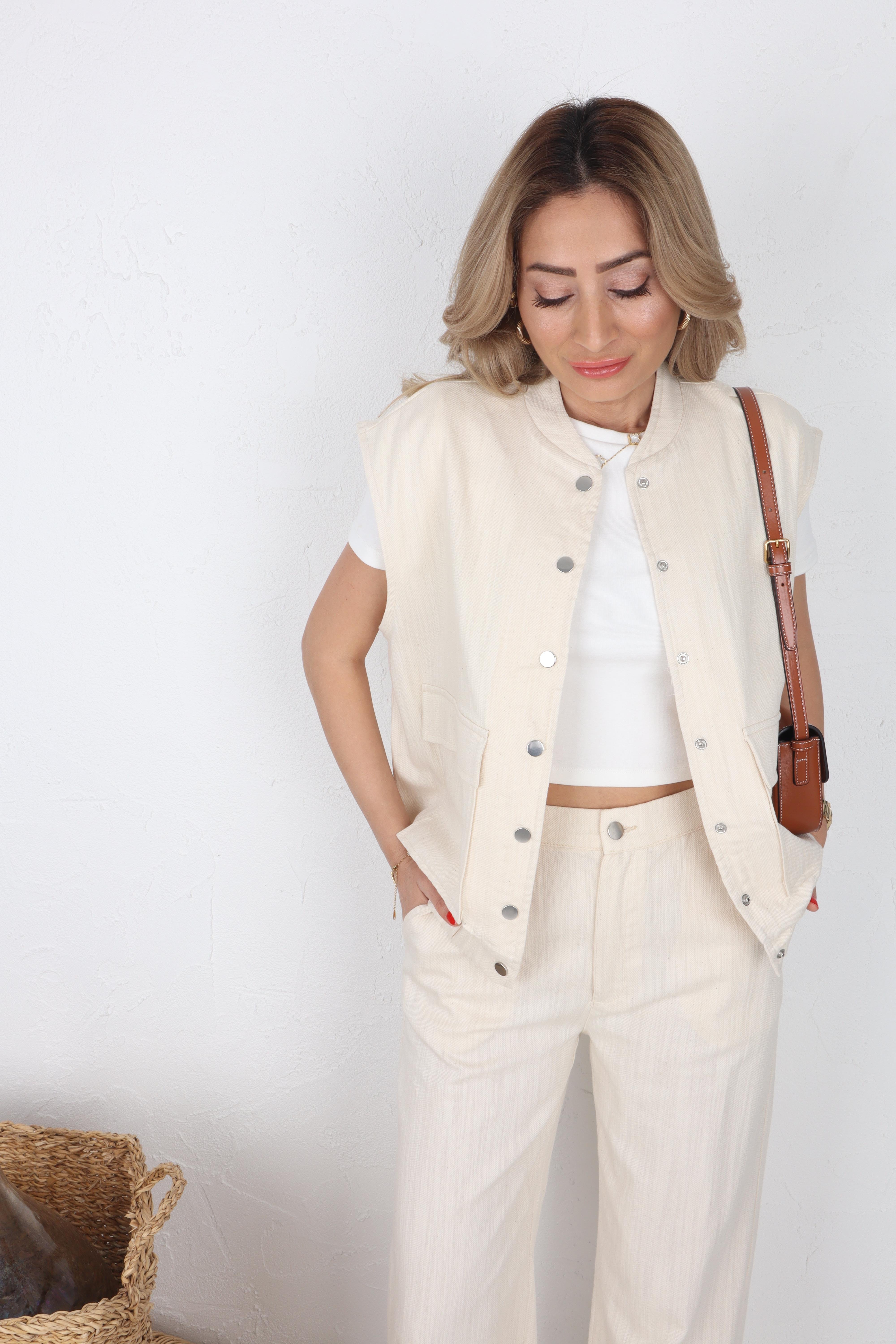 Gabardin Yelekli Naturel Takım TAKIM