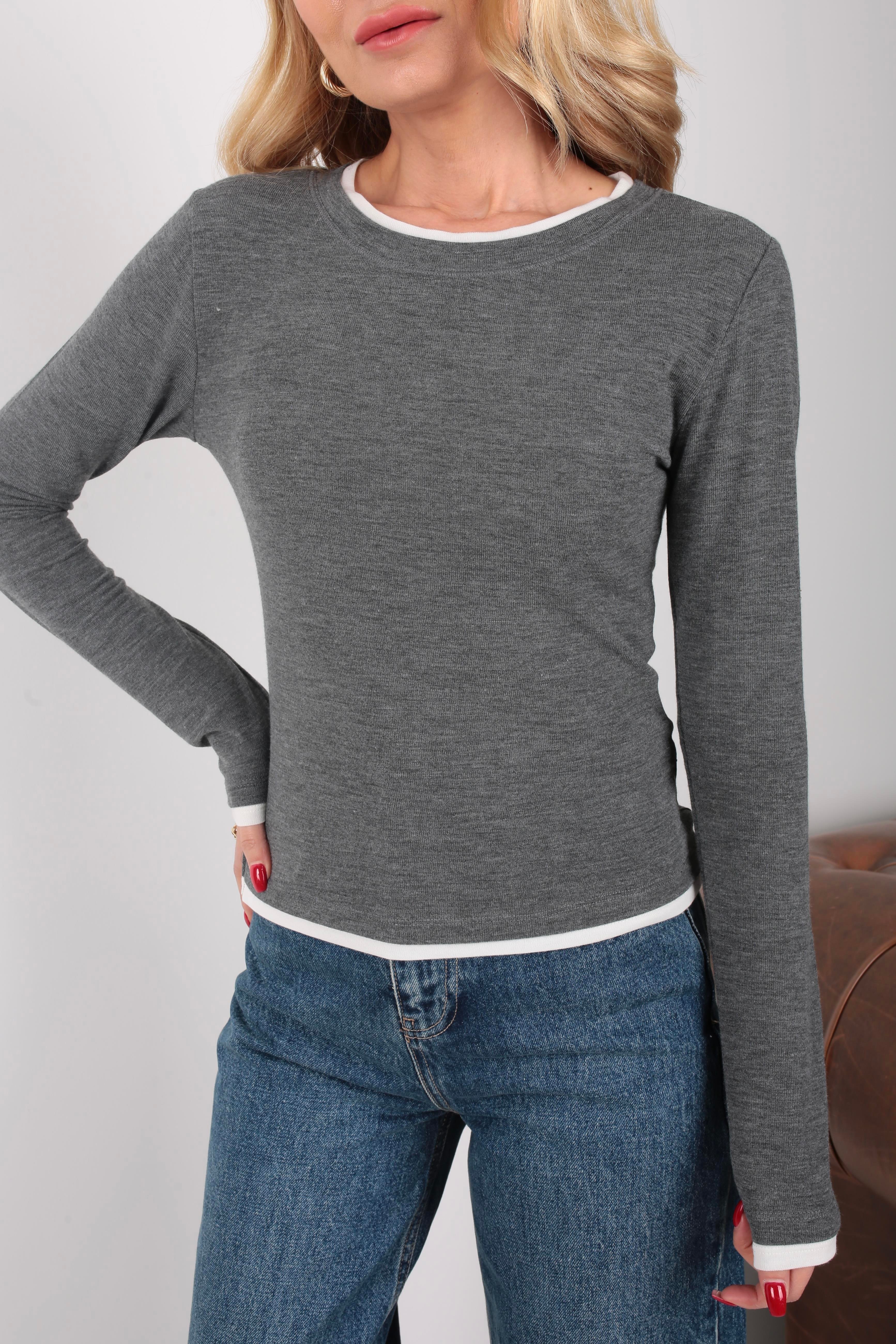 Garnili Füme İnce Penye Sweatshirt SWEATSHİRT