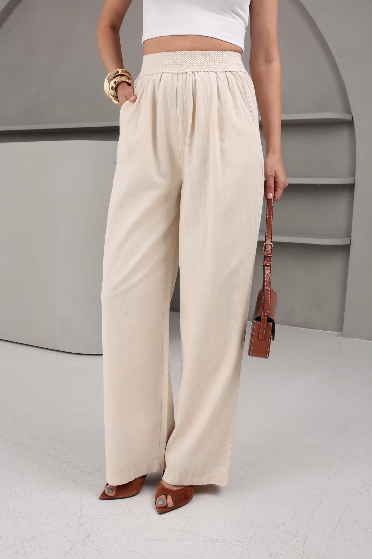 Geniş Lastikli Naturel Palazzo Pantolon PANTOLON | NO33