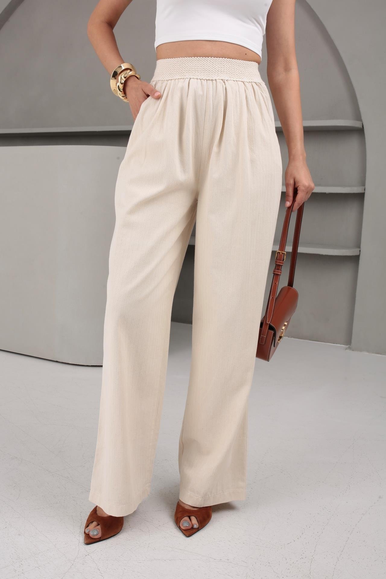 Geniş Lastikli Naturel Palazzo Pantolon PANTOLON | NO33