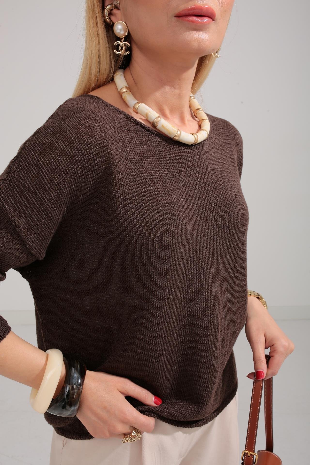 Geniş Yaka Kahve Mevsimlik Triko TRİKO VE KAZAK | NO33