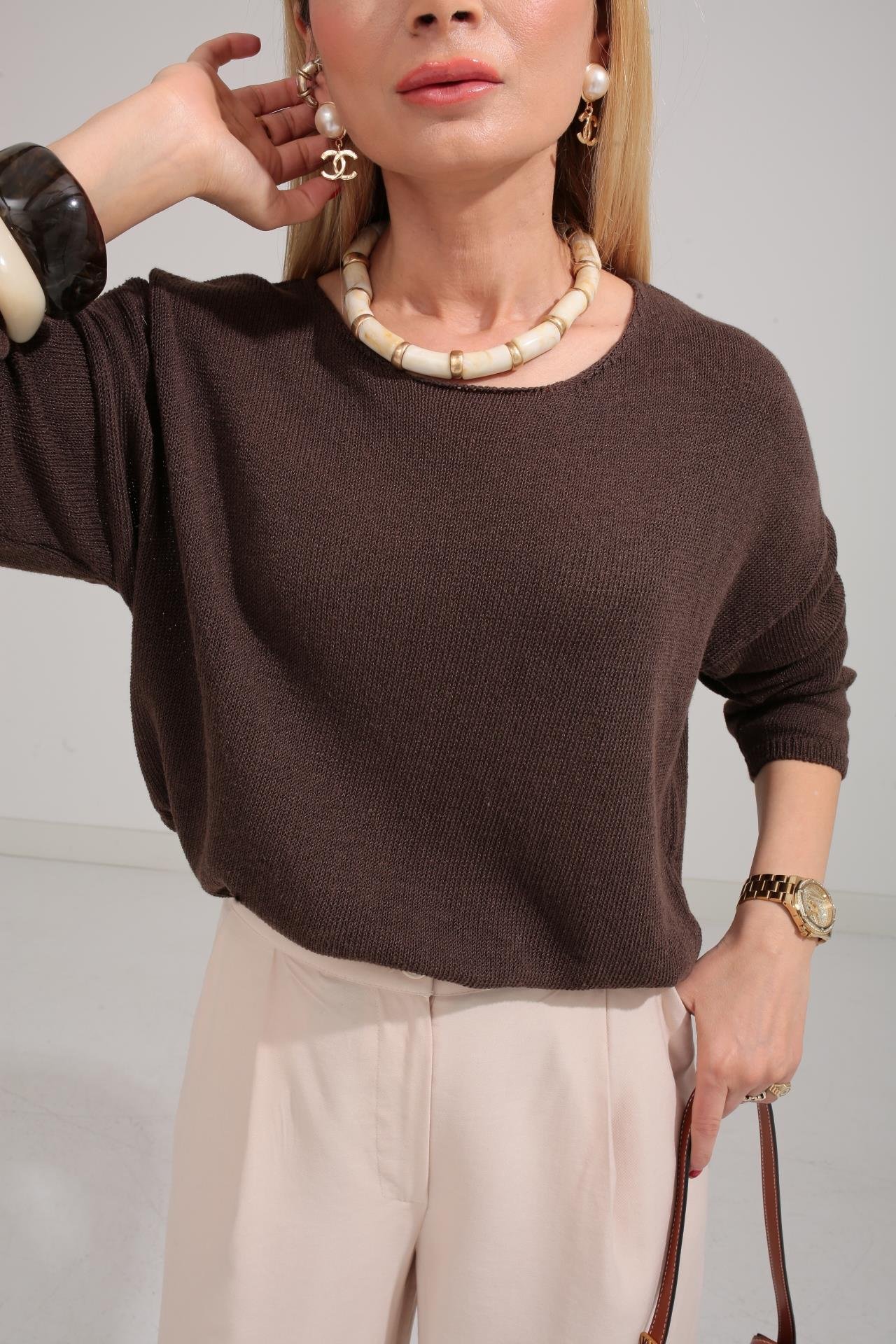 Geniş Yaka Kahve Mevsimlik Triko TRİKO VE KAZAK | NO33