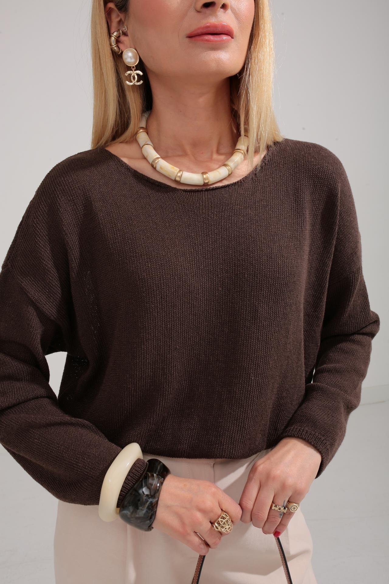 Geniş Yaka Kahve Mevsimlik Triko TRİKO VE KAZAK | NO33