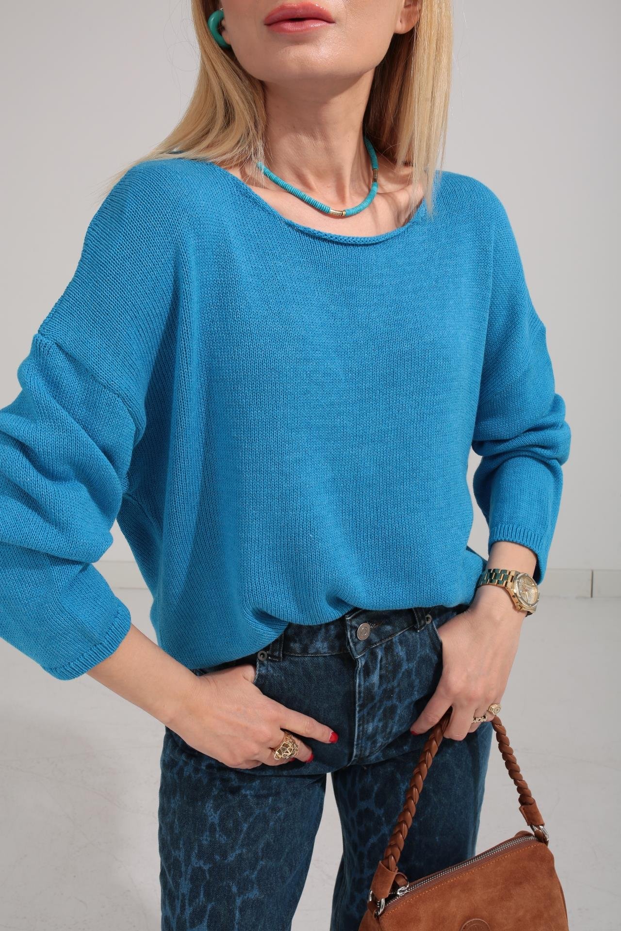 Geniş Yaka Mavi Mevsimlik Triko TRİKO VE KAZAK | NO33