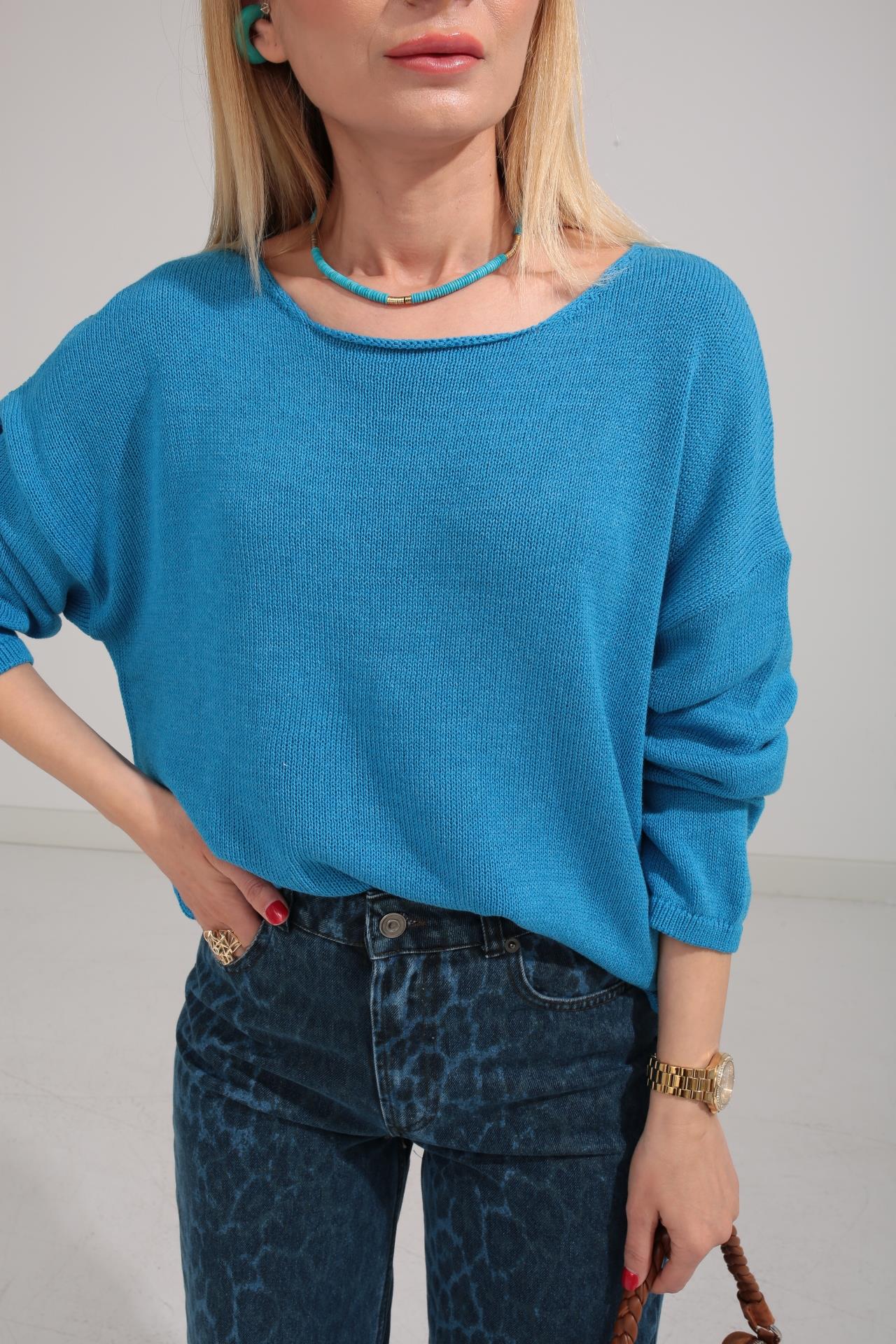 Geniş Yaka Mavi Mevsimlik Triko TRİKO VE KAZAK | NO33