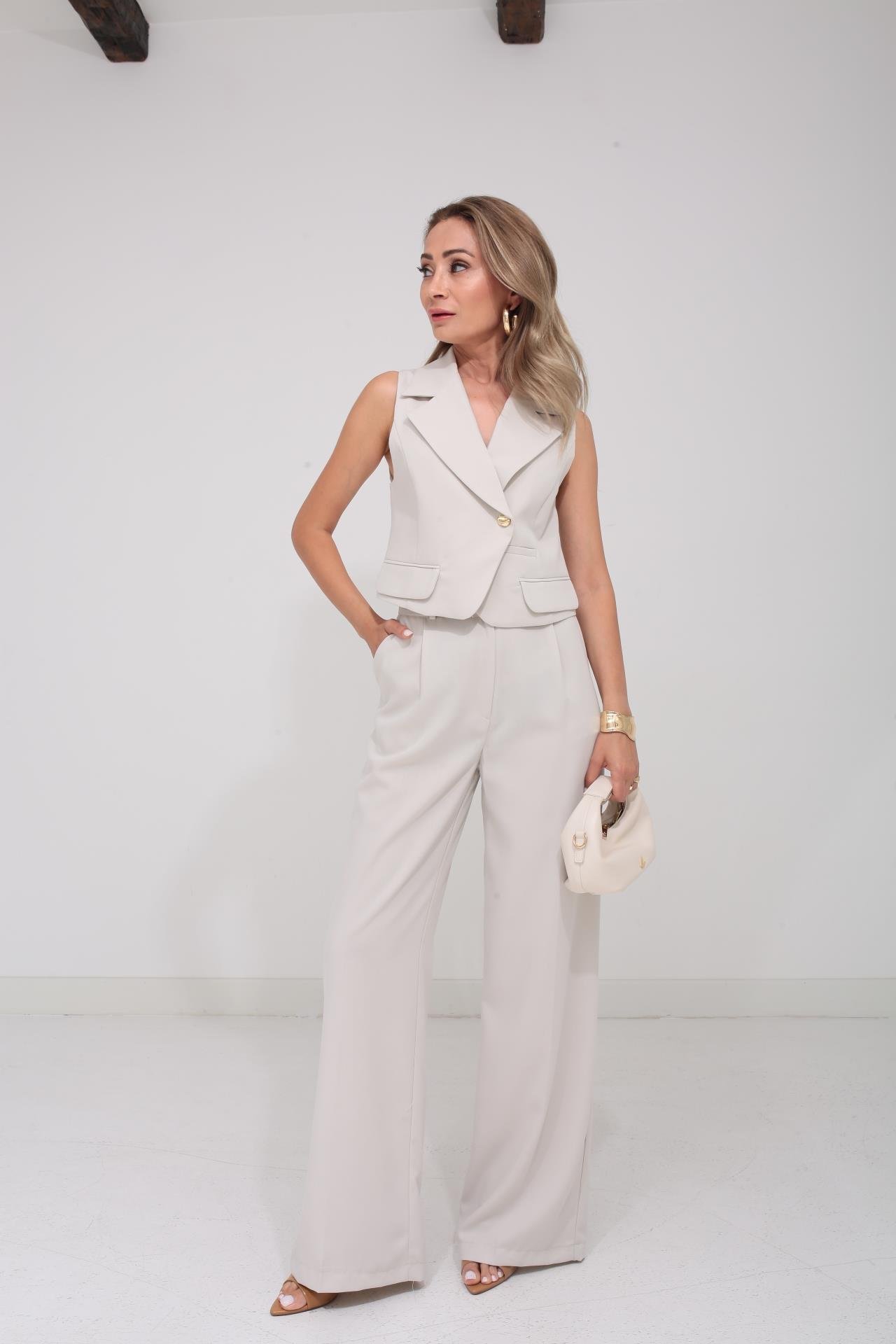 Geniş Yaka Taş Crop Yelekli Takım TAKIM | NO33