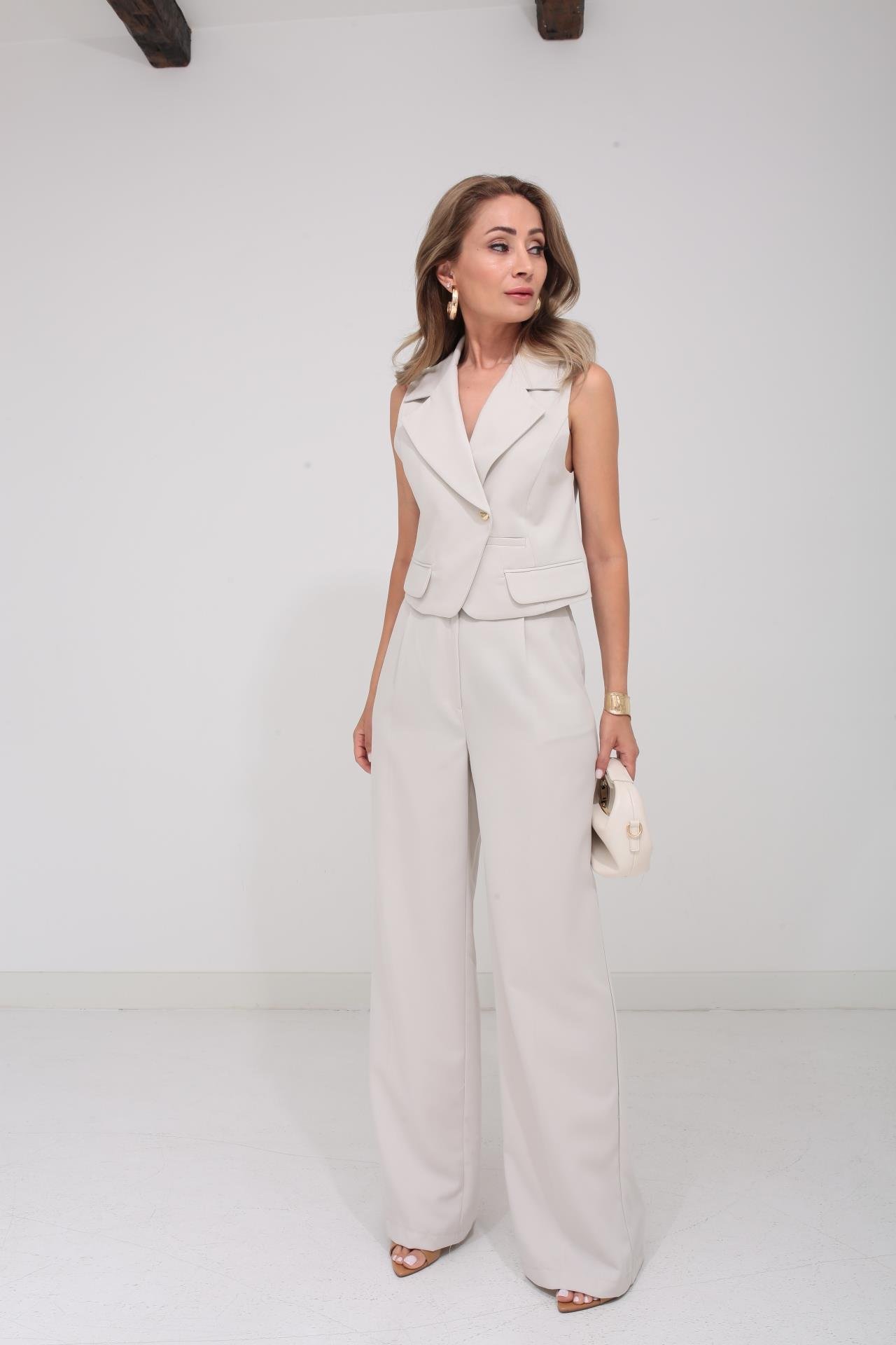 Geniş Yaka Taş Crop Yelekli Takım TAKIM | NO33