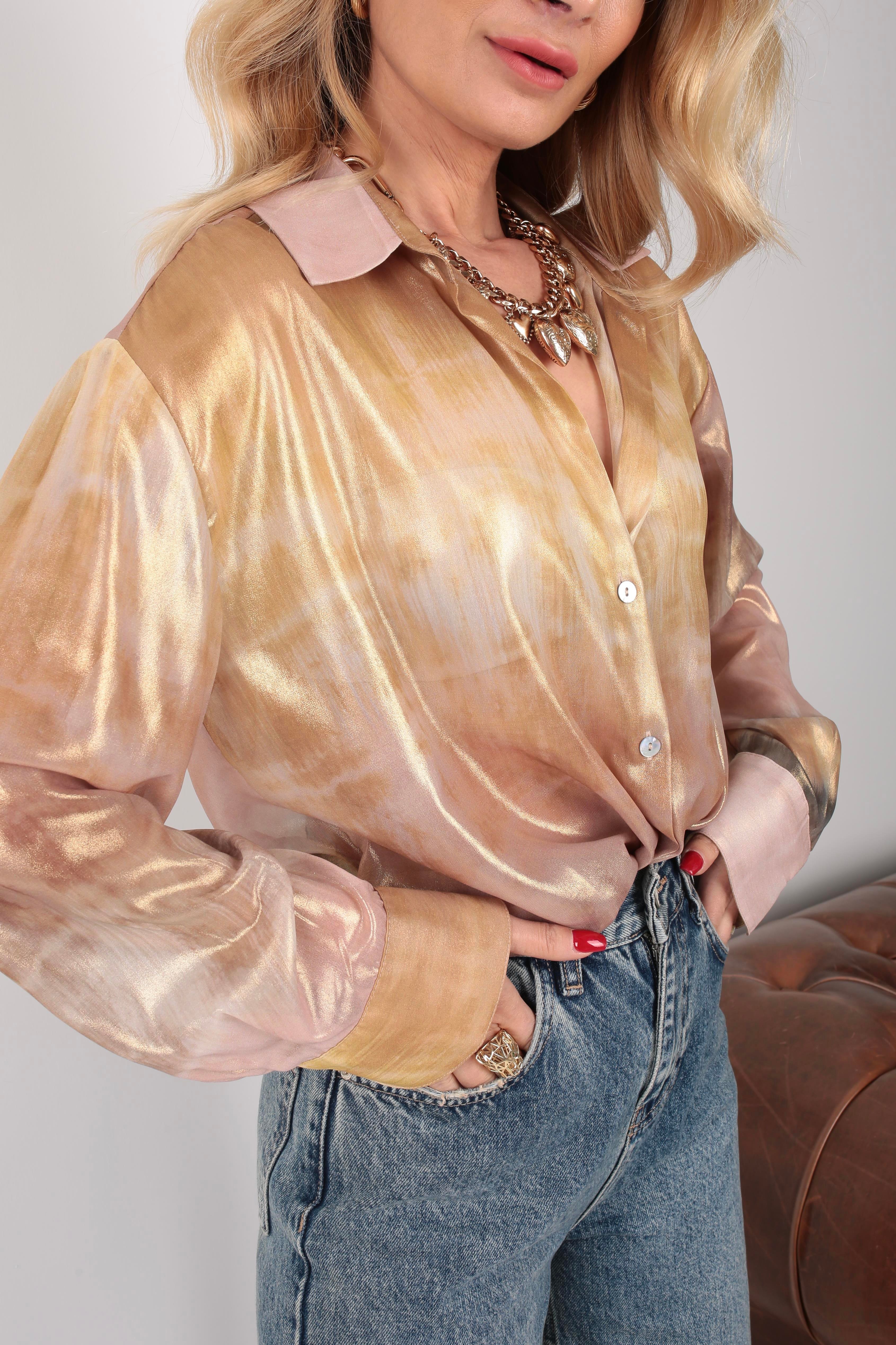 Gold Batik Desen Transparan Gömlek GÖMLEK