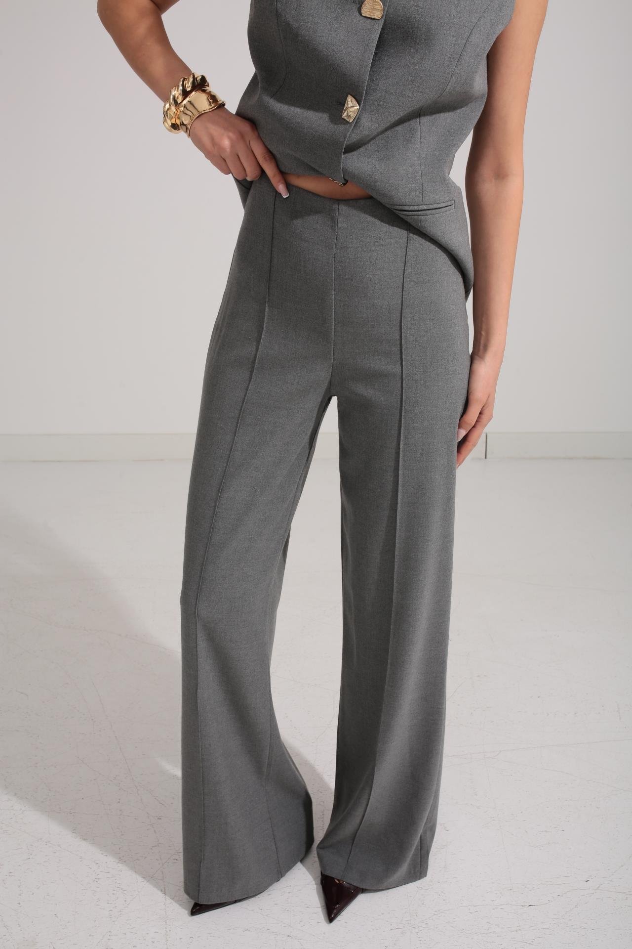 Gold Düğme Deta Gri Yelekli Takım TAKIM