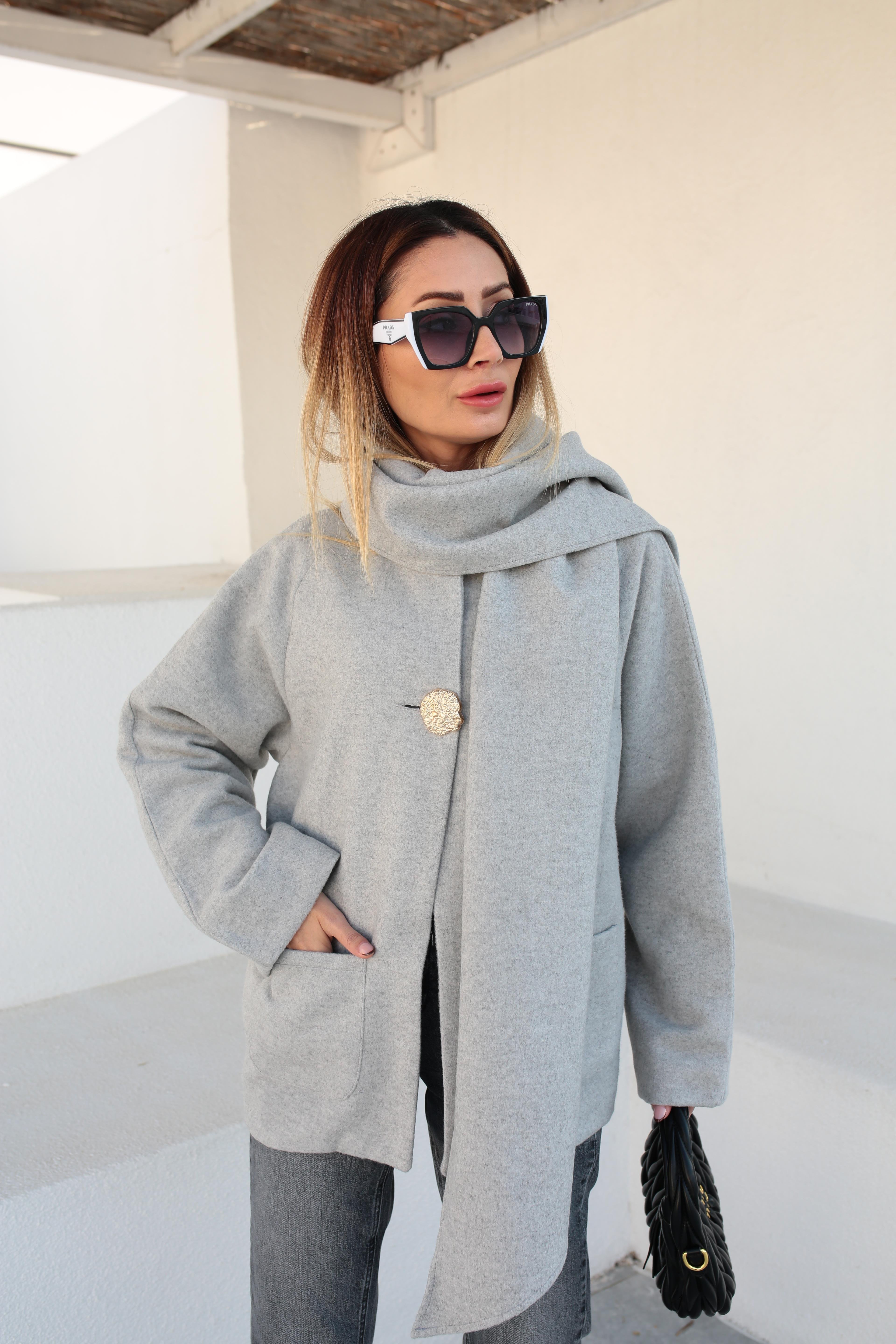 Gold Düğmeli Şallı Gri Kaşe Ceket CEKET