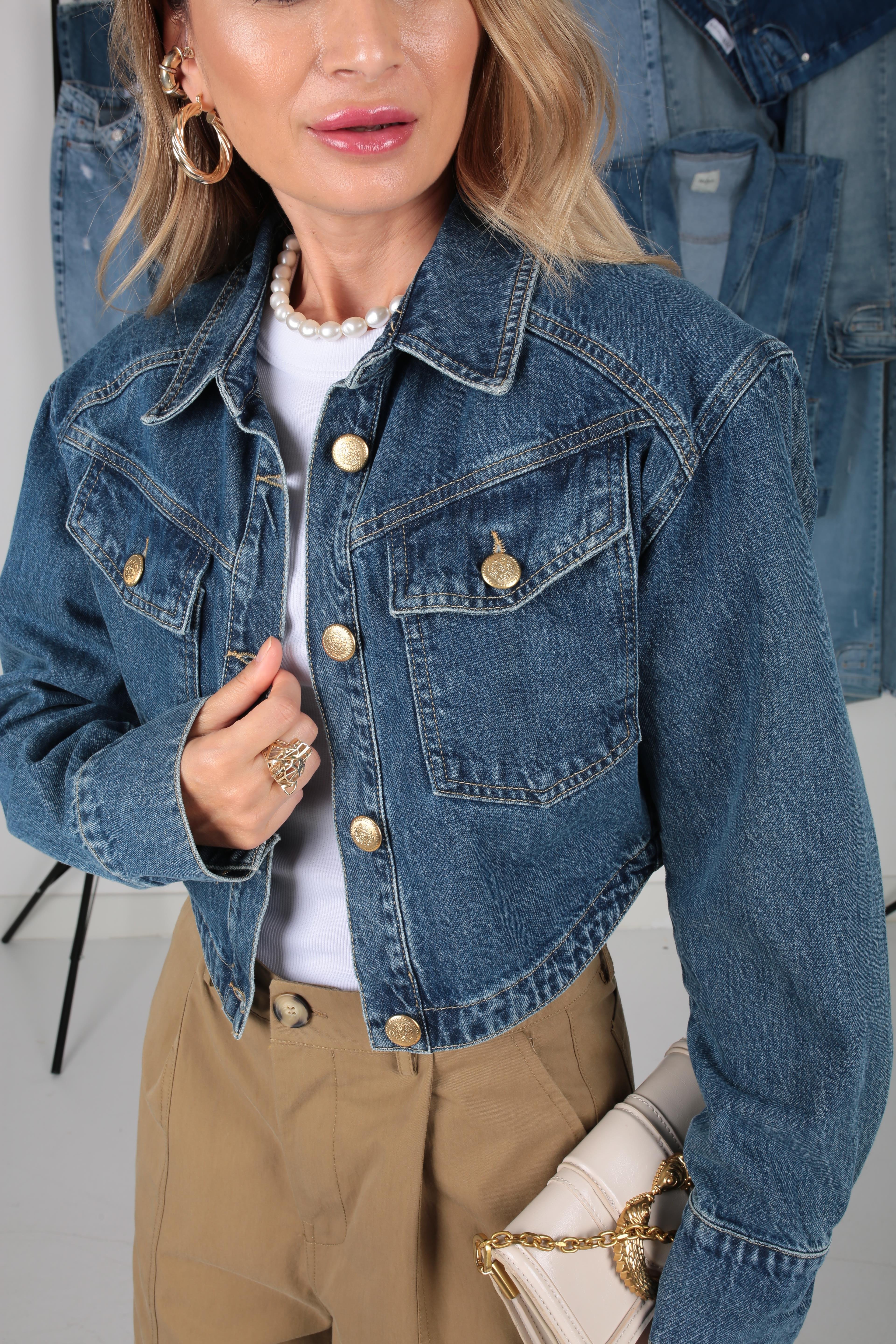 Gold Düğmeli Vatkalı Denim Ceket CEKET