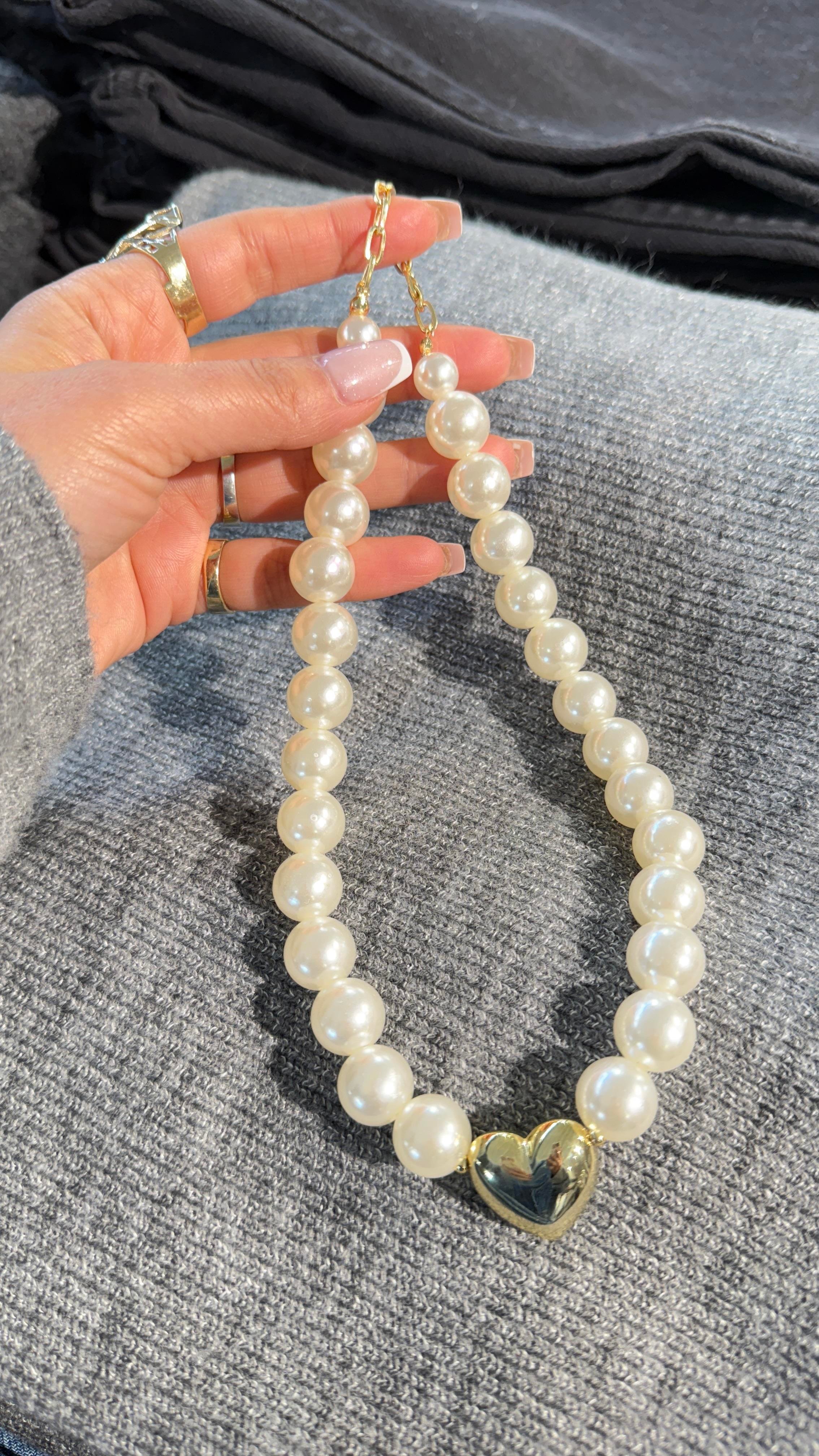 Gold Kalp Detay İnci Kolye KOLYE