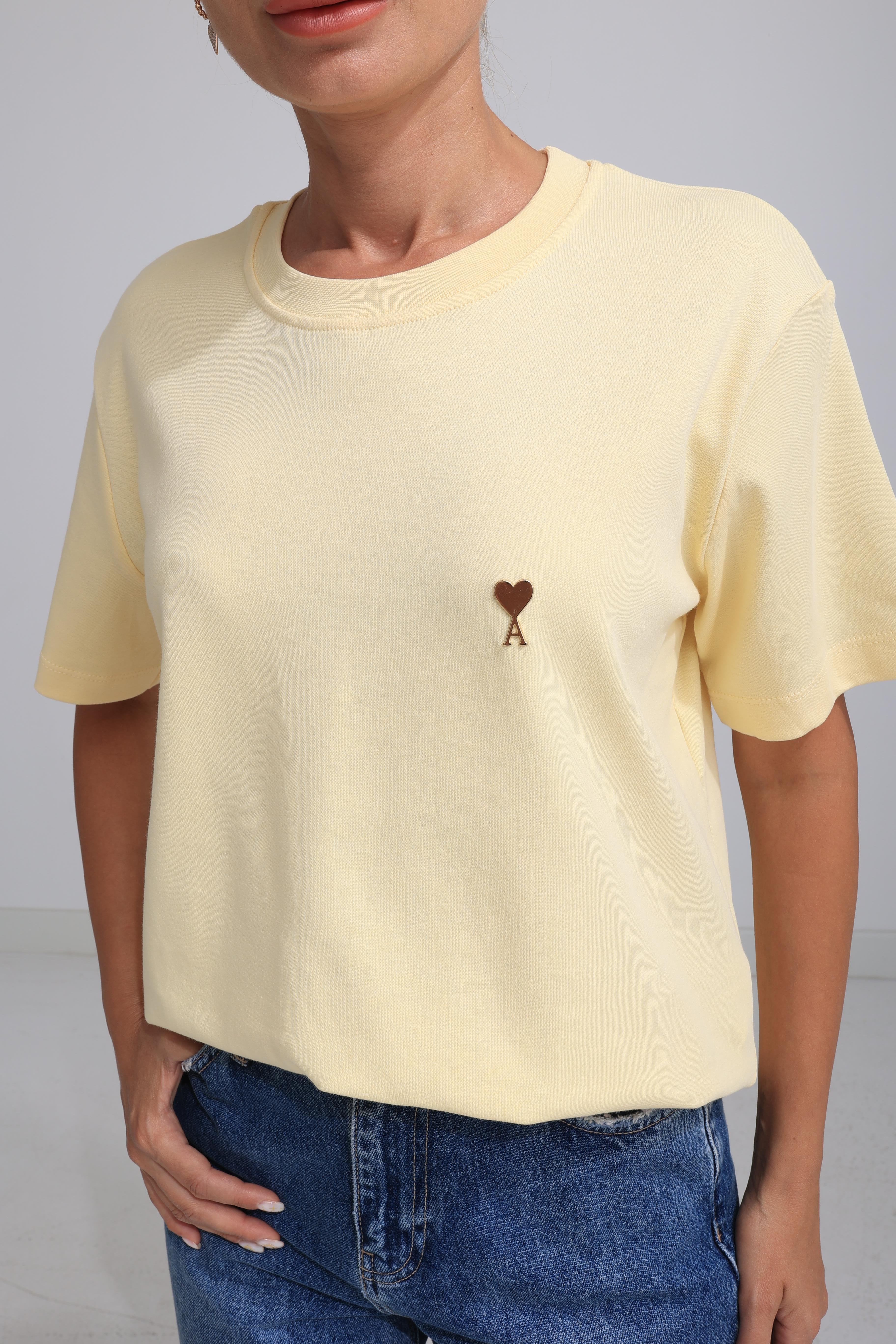 Gold Metal Kalp Zımbalı Sarı Basic Tshirt T-SHİRT | NO33