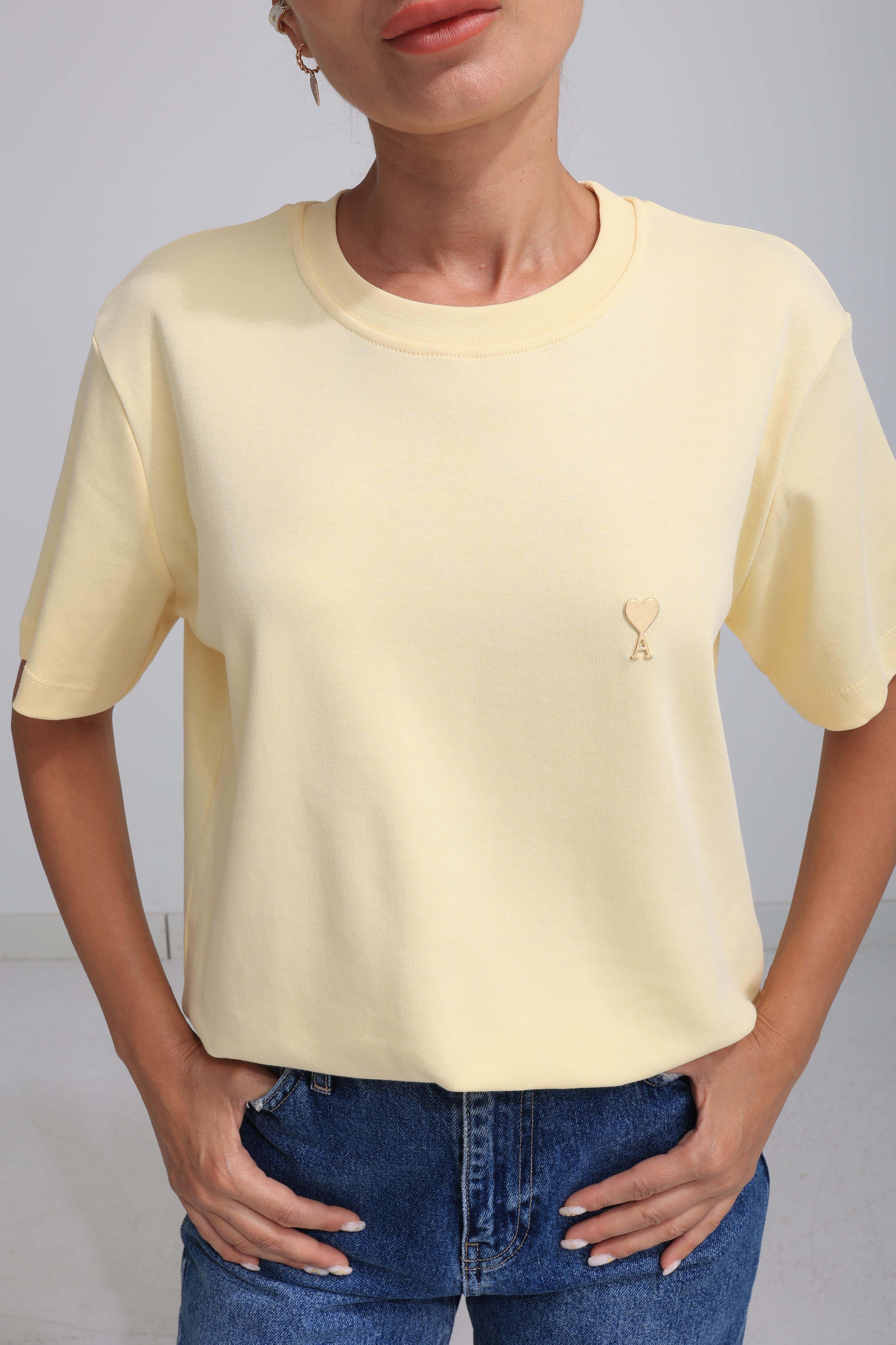 Gold Metal Kalp Zımbalı Sarı Basic Tshirt T-SHİRT | NO33