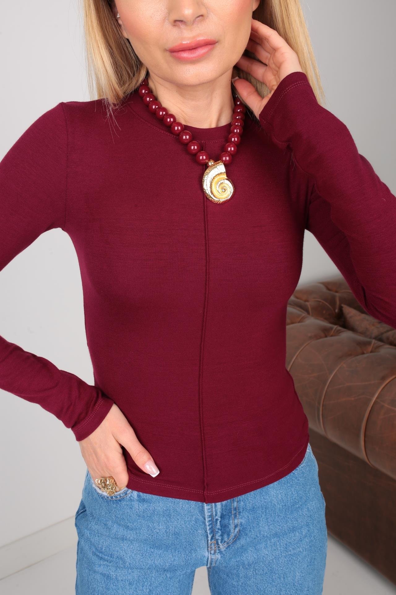 Gold Midye Detay Bordo Kolye KOLYE