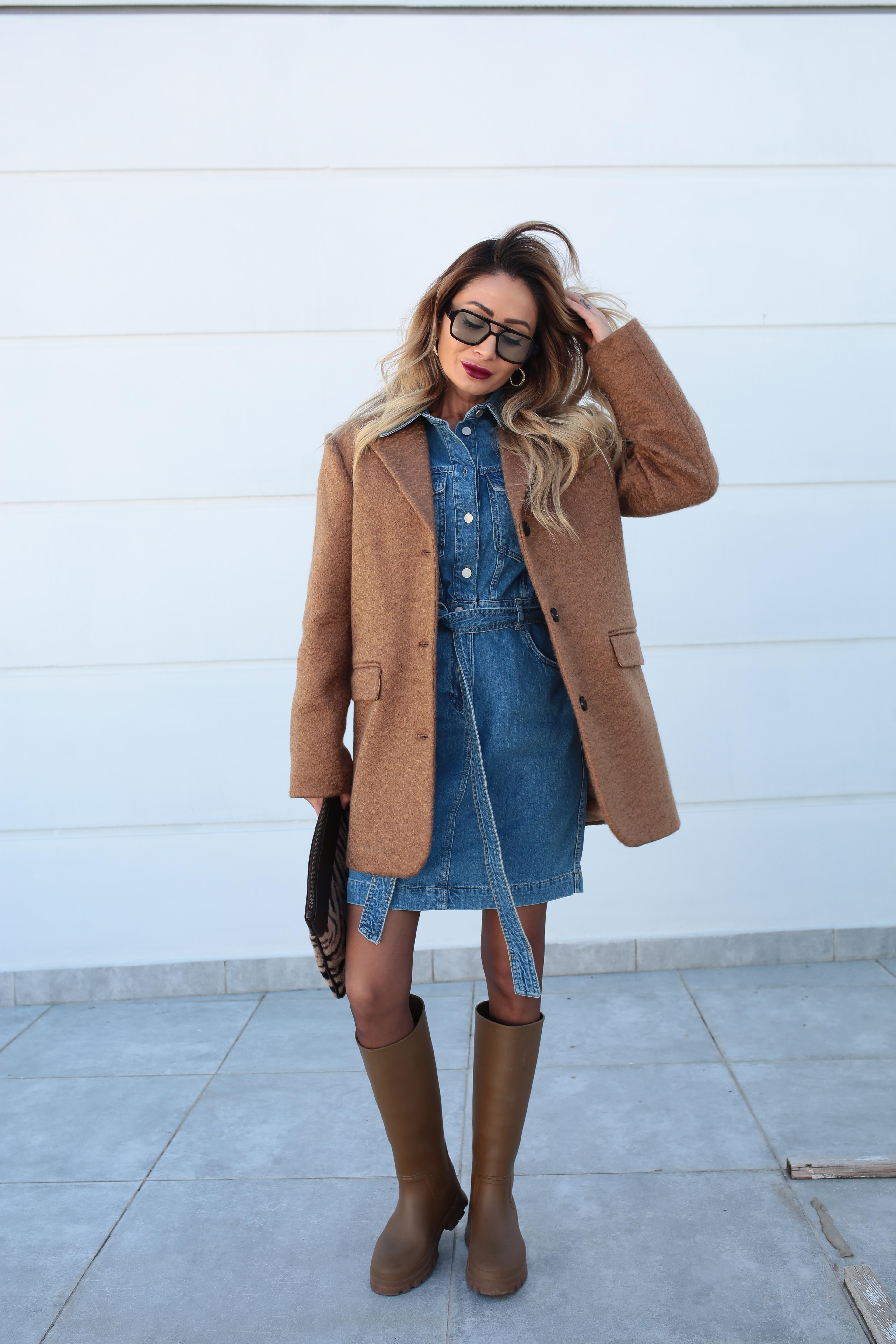 Gömlek Yaka Kemerli Denim Elbise ELBİSE