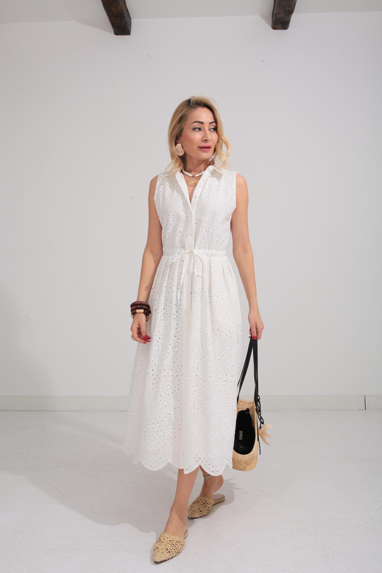 Gömlek Yaka Kolsuz Beyaz Fisto Elbise ELBİSE | NO33