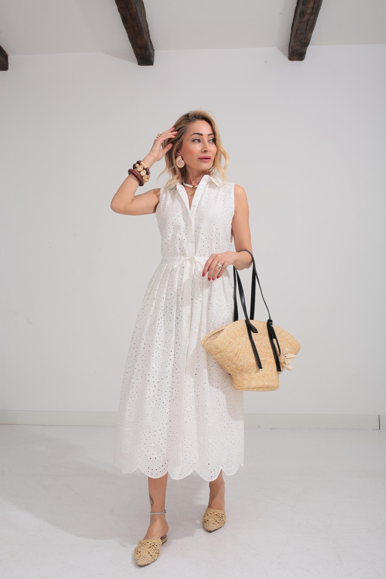 Gömlek Yaka Kolsuz Beyaz Fisto Elbise ELBİSE | NO33