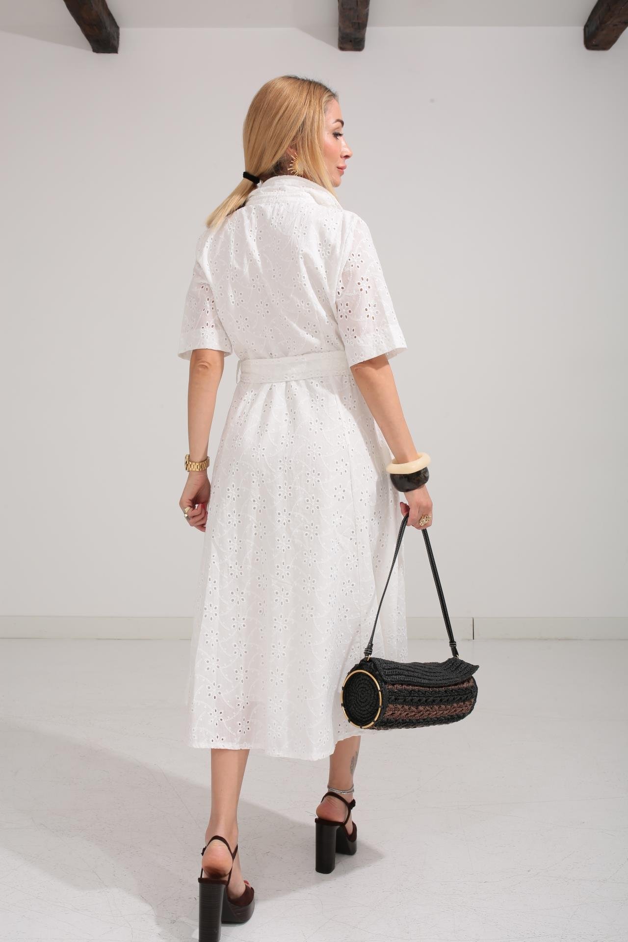 Gömlek Yaka Yarım Kollu Beyaz Fisto Elbise ELBİSE | NO33