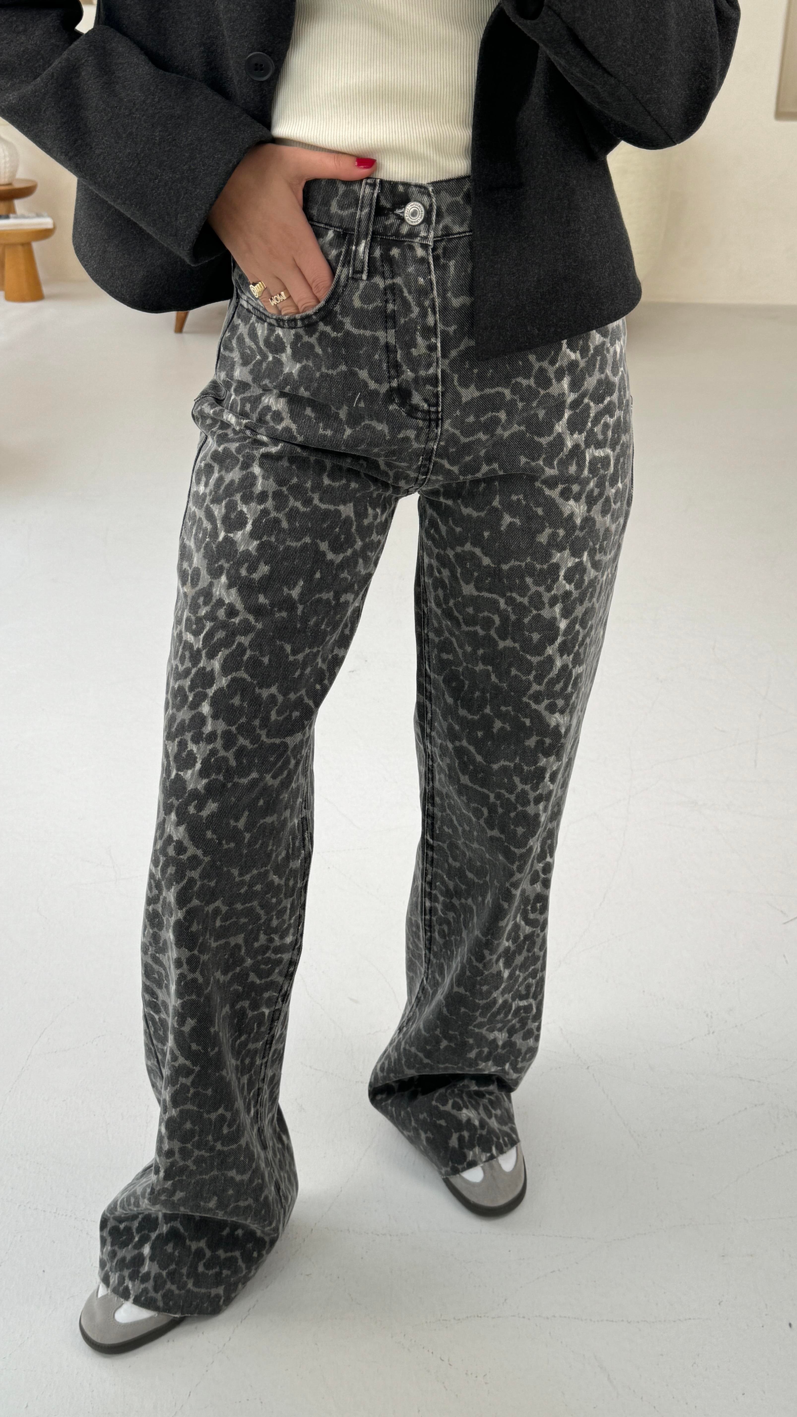 Gri Leopar DesenWide leg Jean(1926) JEAN