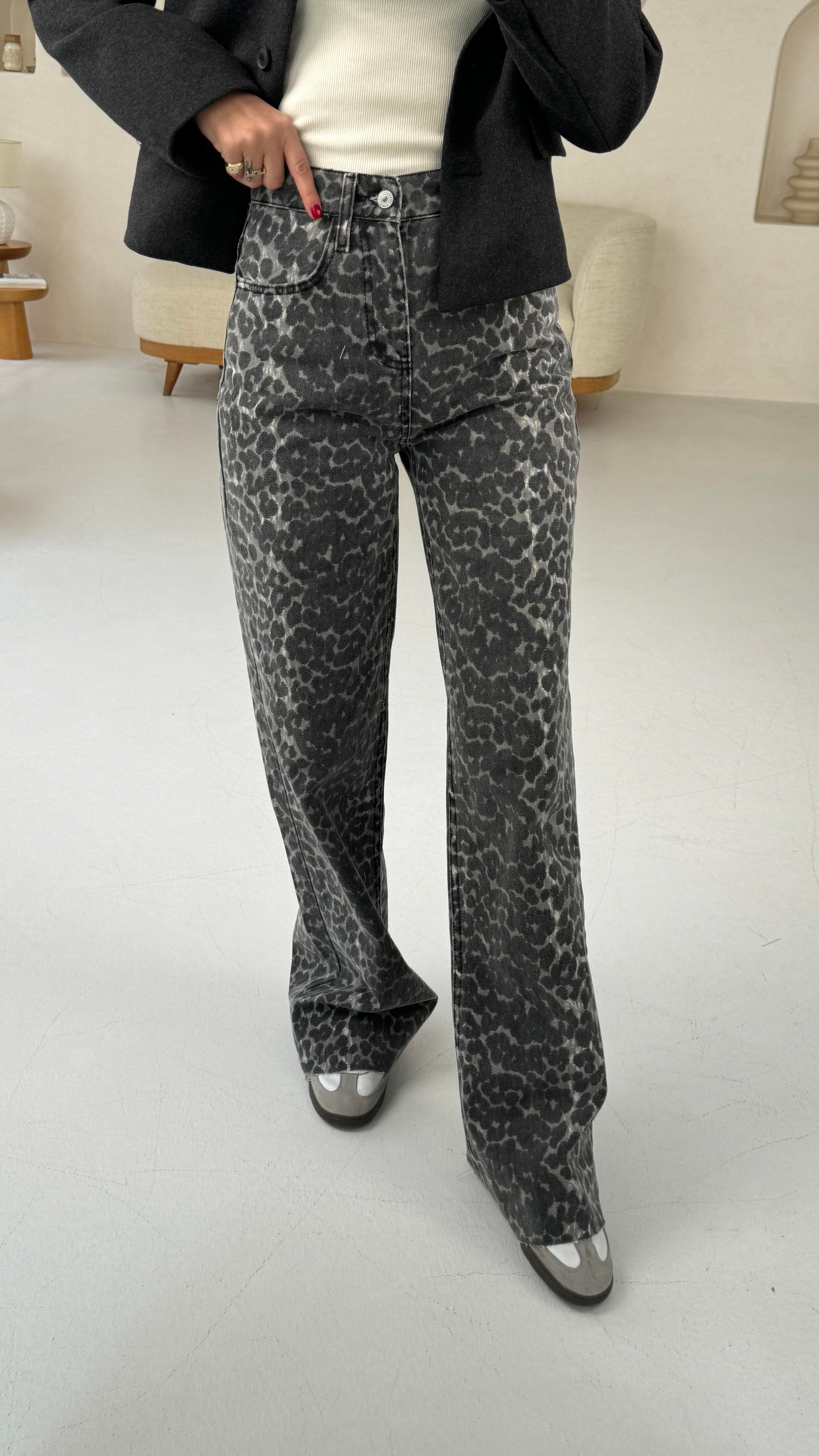 Gri Leopar DesenWide leg Jean(1926) JEAN