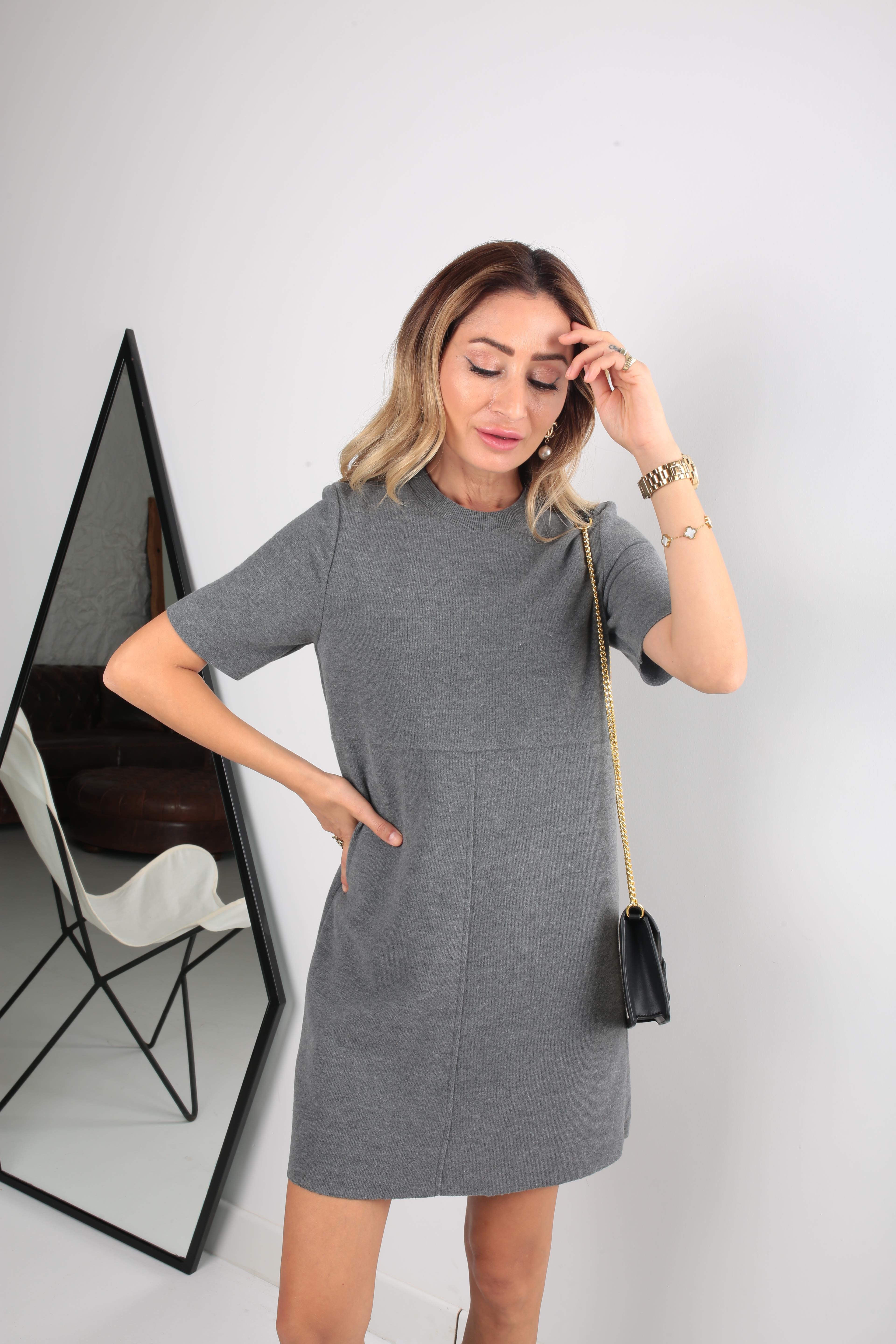 Gri Örme Triko Elbise ELBİSE