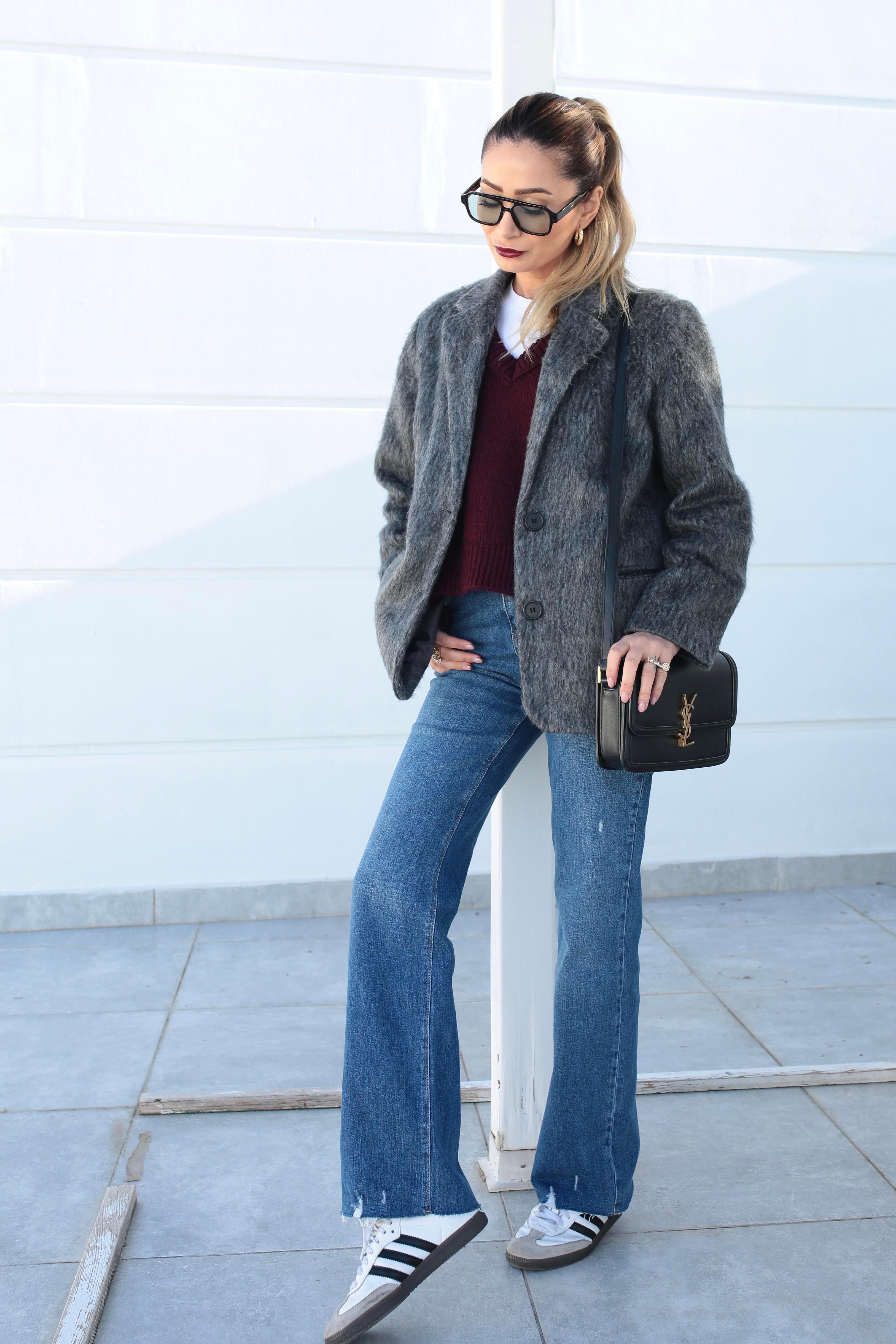 Gri Tüylü Çift Düğme Blazer Ceket CEKET