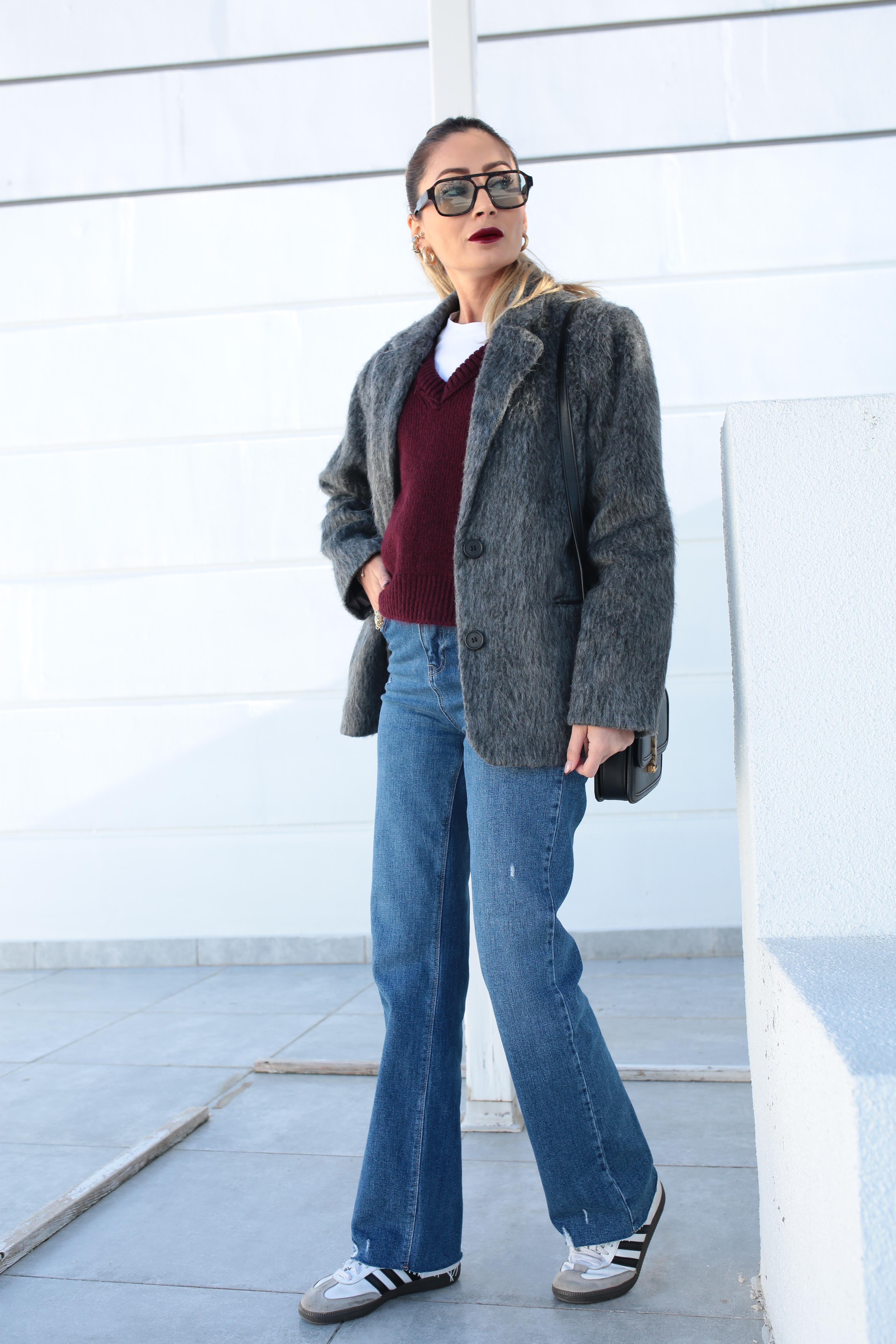 Gri Tüylü Çift Düğme Blazer Ceket CEKET