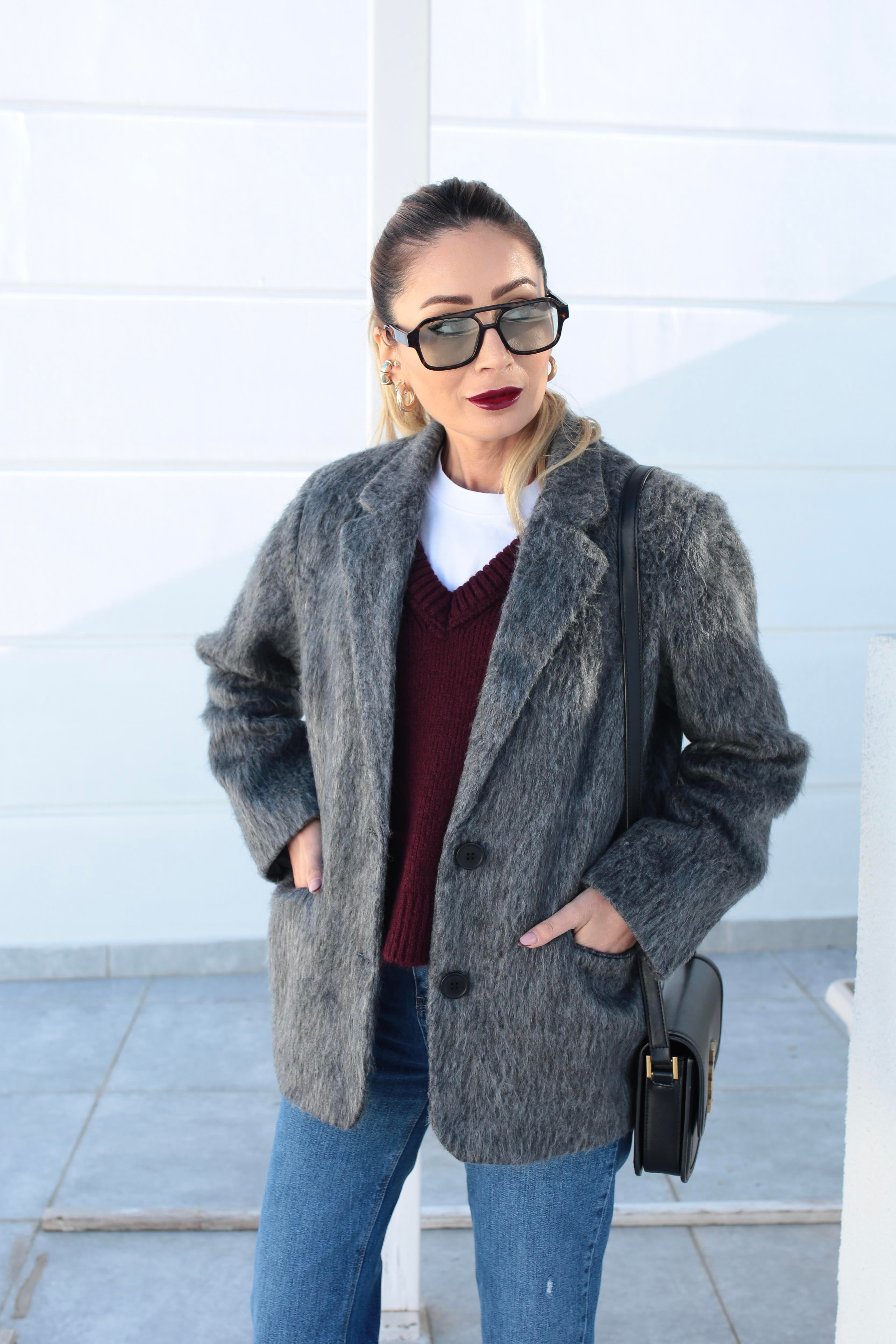 Gri Tüylü Çift Düğme Blazer Ceket CEKET