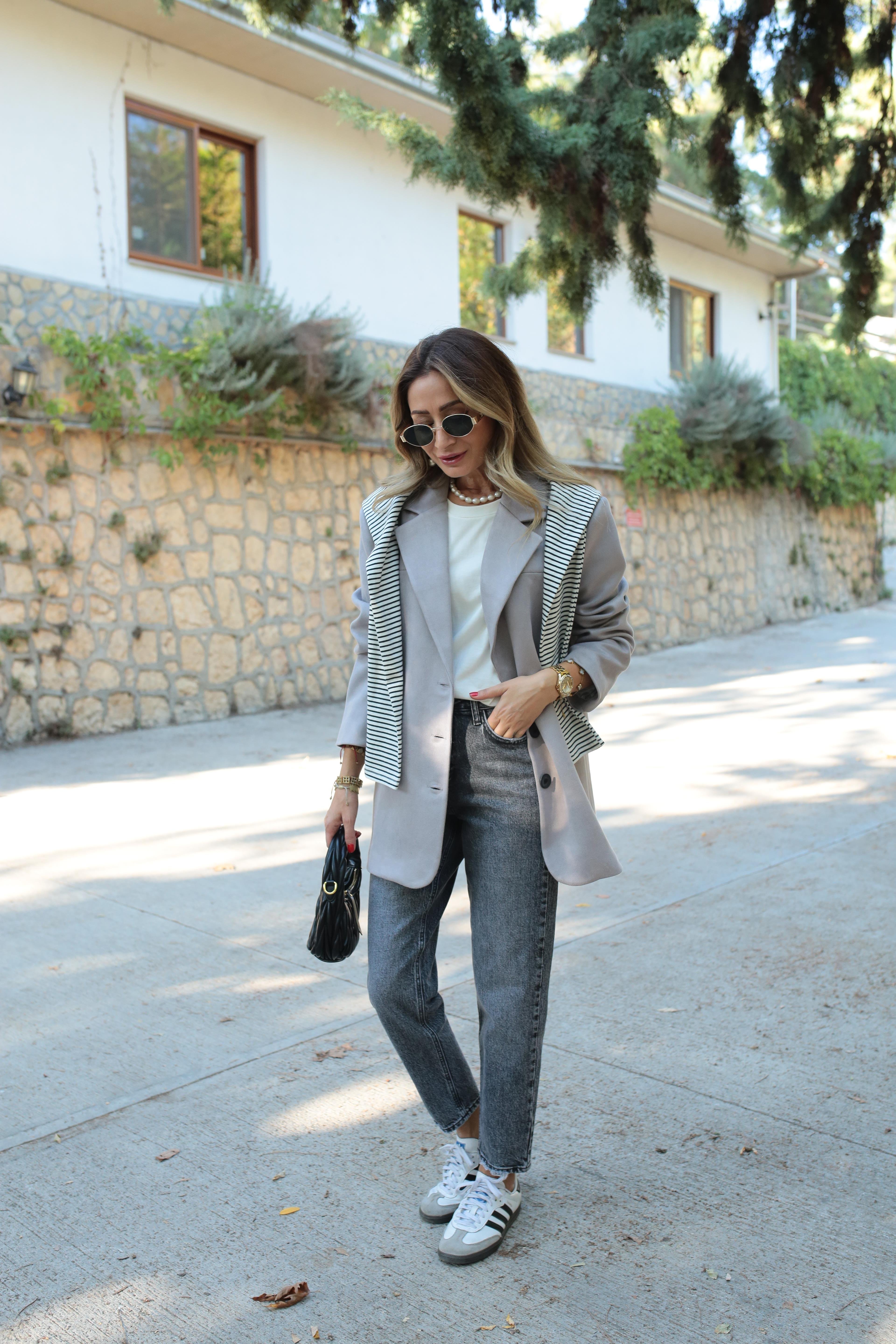 Gri Üç Düğmeli Nubuk Blazer Ceket CEKET