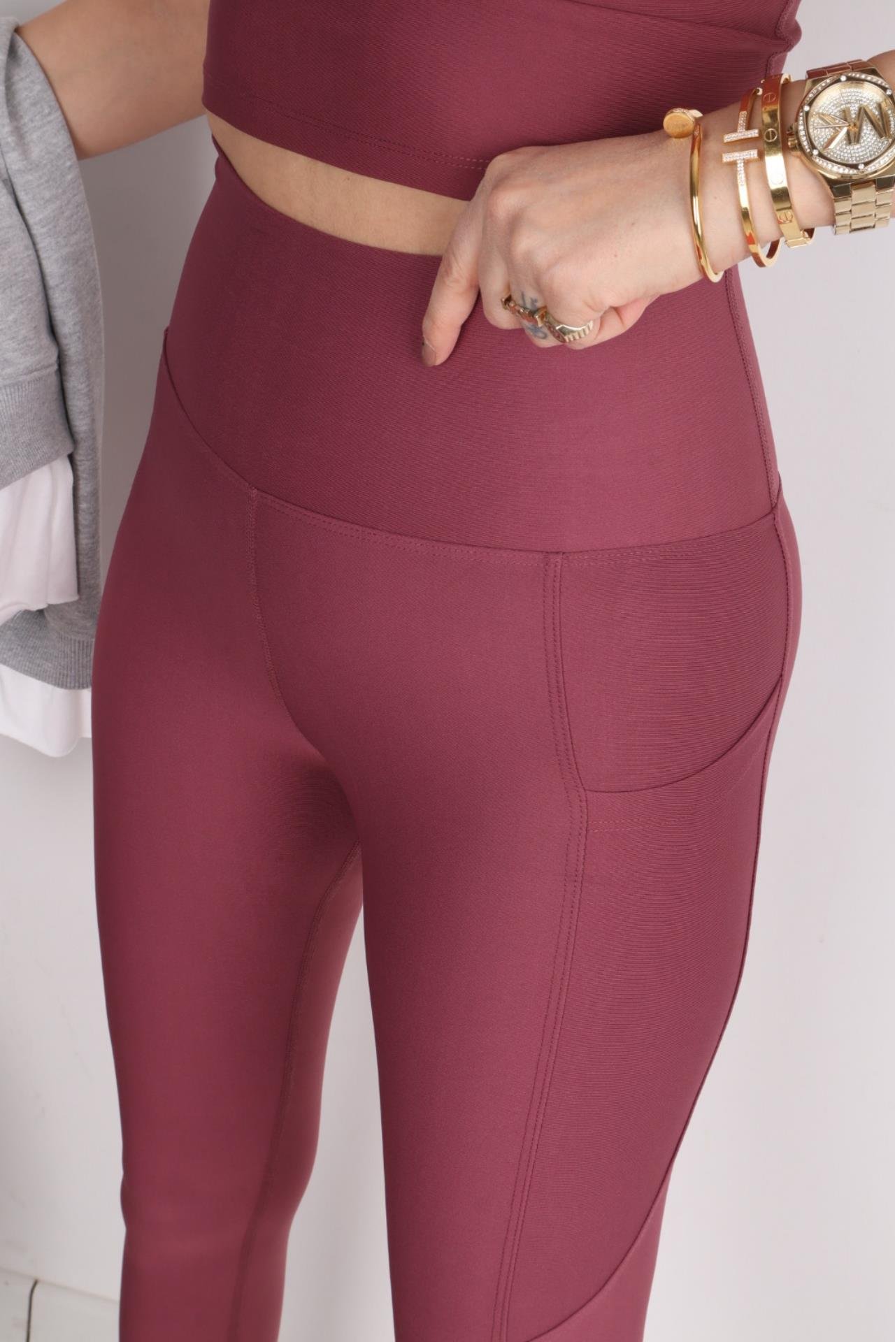 Gül Kurusu Cep Detay Yüksek Bel Spor Tayt TAYT