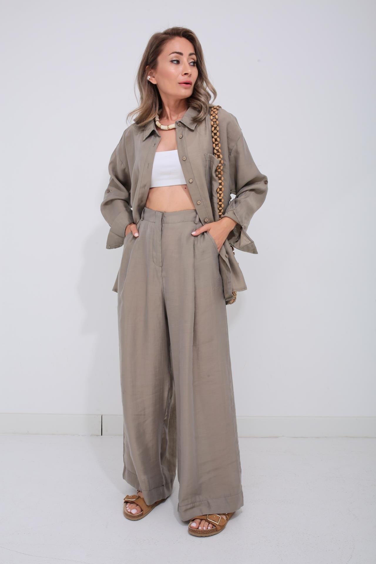 Haki Tek Cep Gömlekli Palazzo Takım TAKIM | NO33