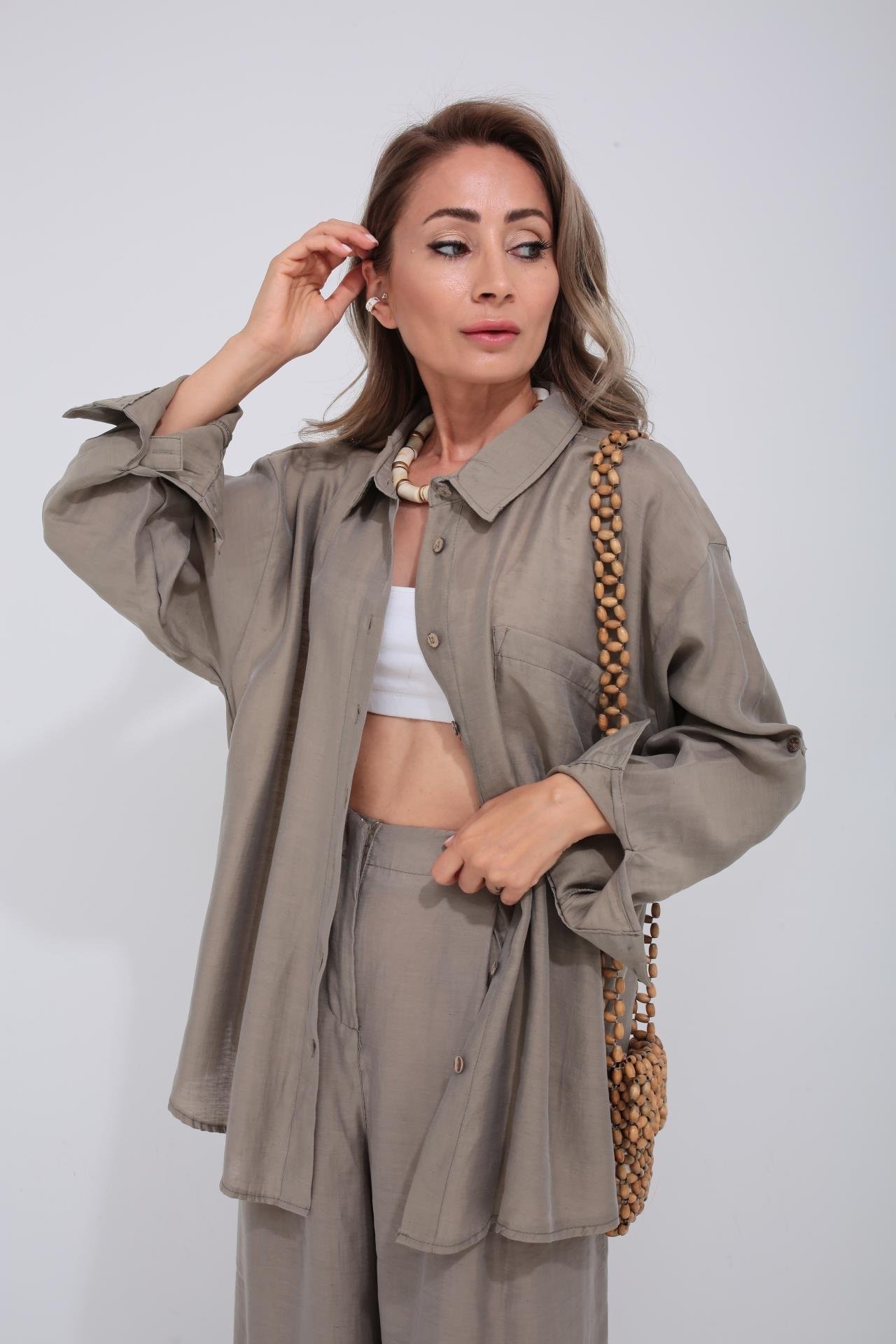 Haki Tek Cep Gömlekli Palazzo Takım TAKIM | NO33