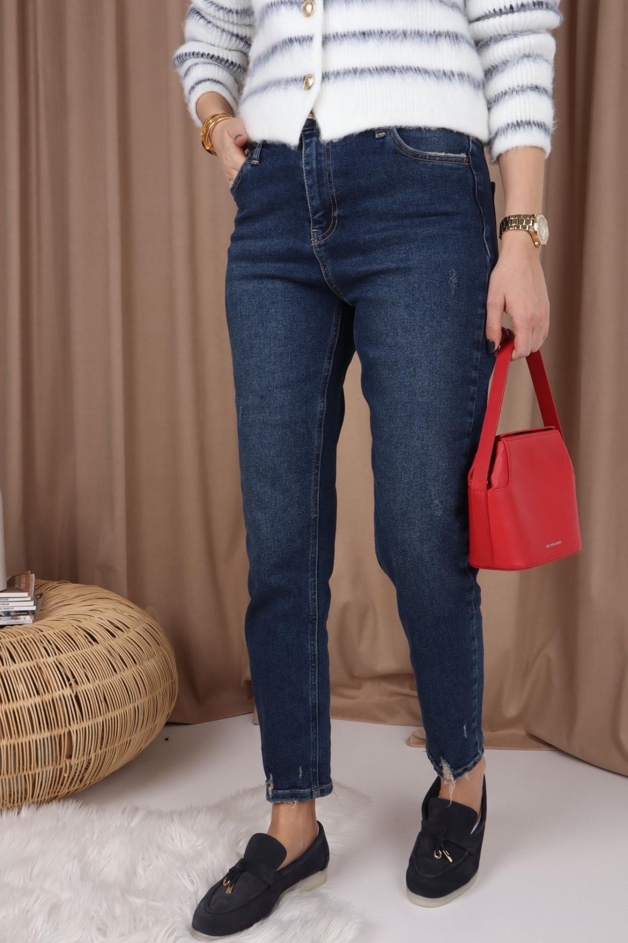 High Rise Gölgeli Full Likralı Mom Jean JEAN