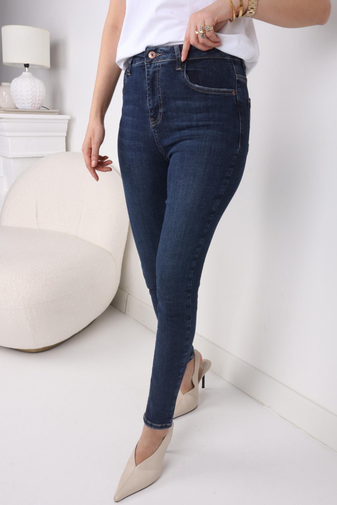 High Rise Koyu Mavi Full Likralı Skiny Jean JEAN