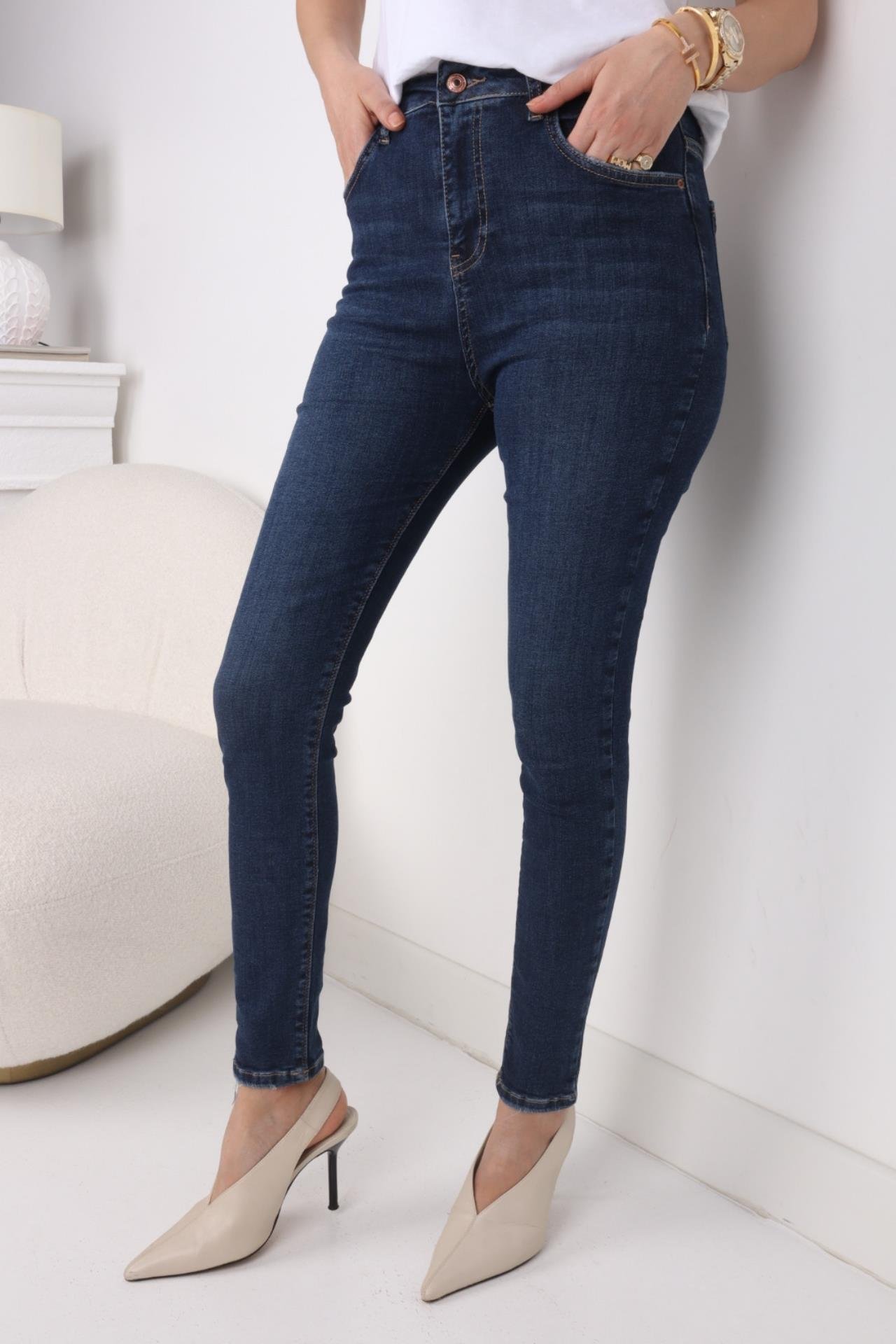 High Rise Koyu Mavi Full Likralı Skiny Jean JEAN
