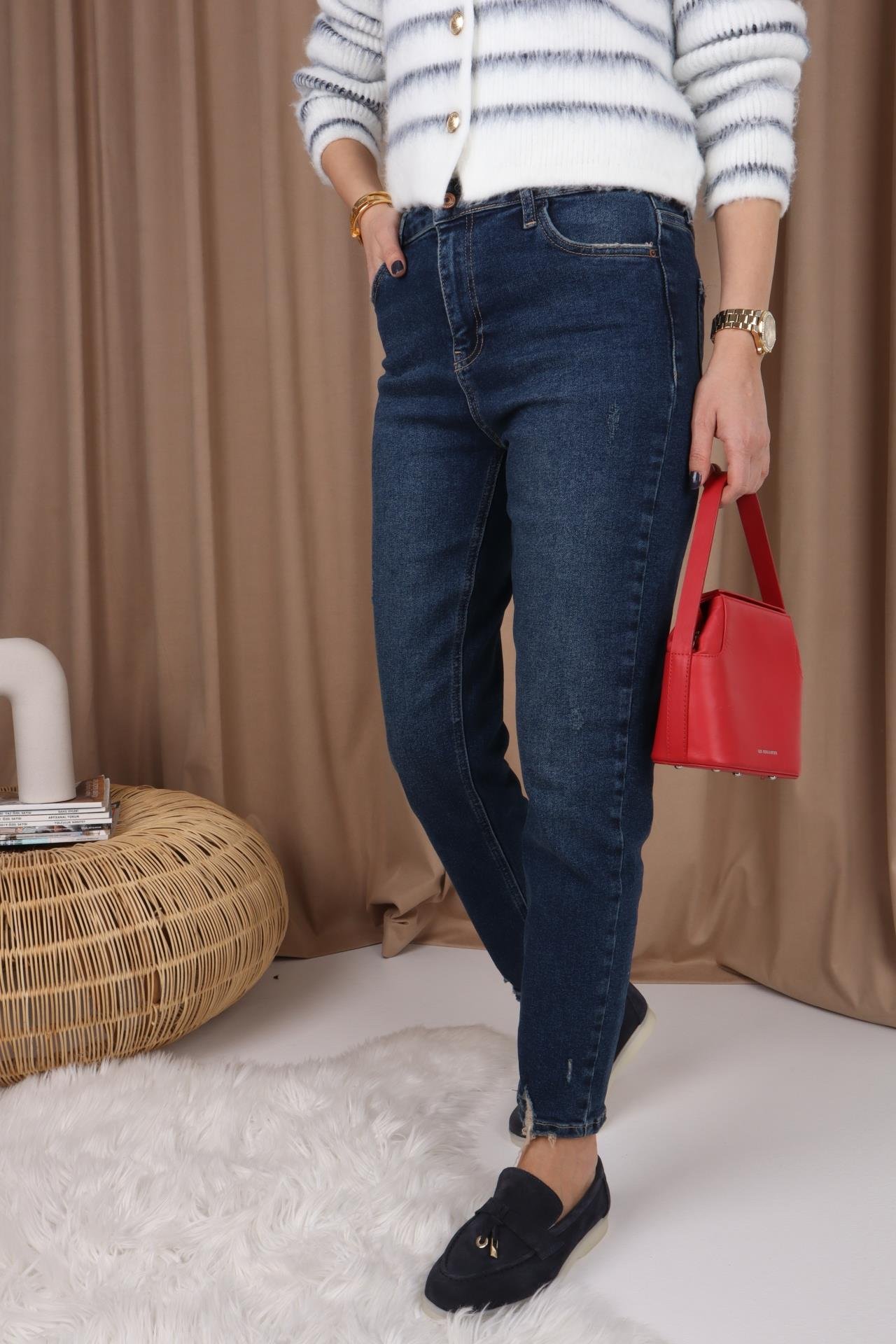 High Rise Likralı Mom Jean JEAN