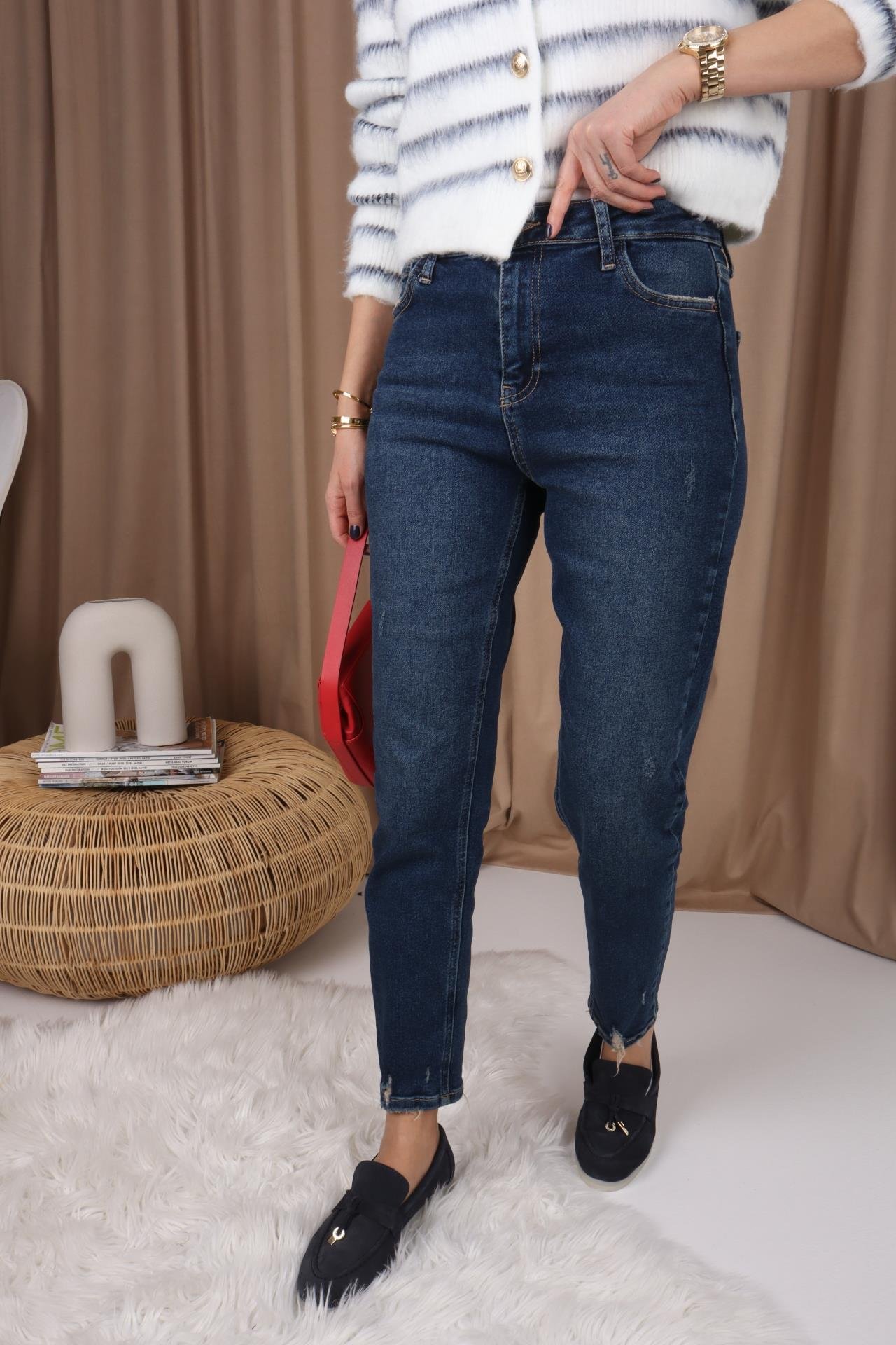 High Rise Likralı Mom Jean JEAN